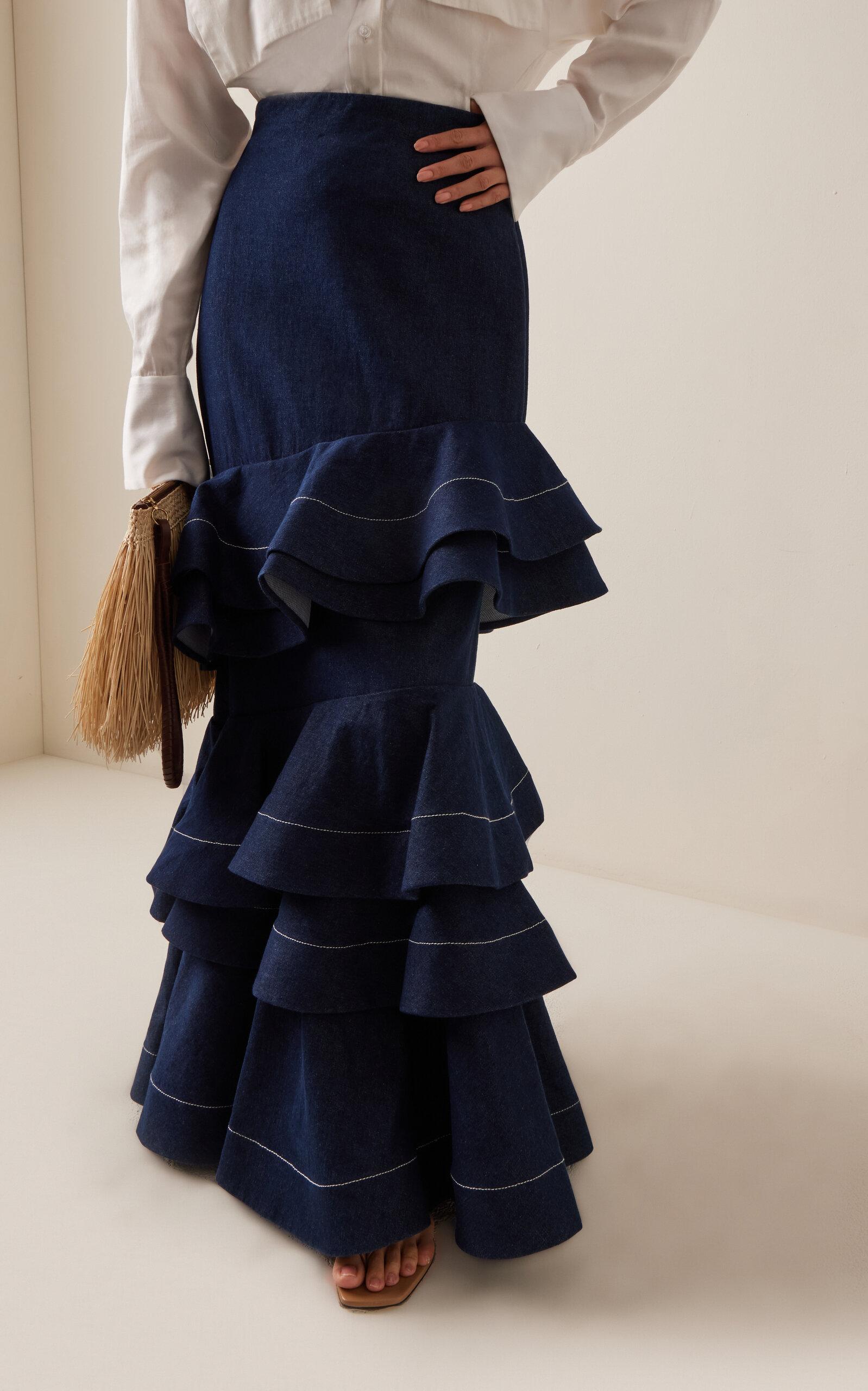 Denim Maxi Skirt With Ruffles ANDRES OTALORA Mi Memoria Ruffled