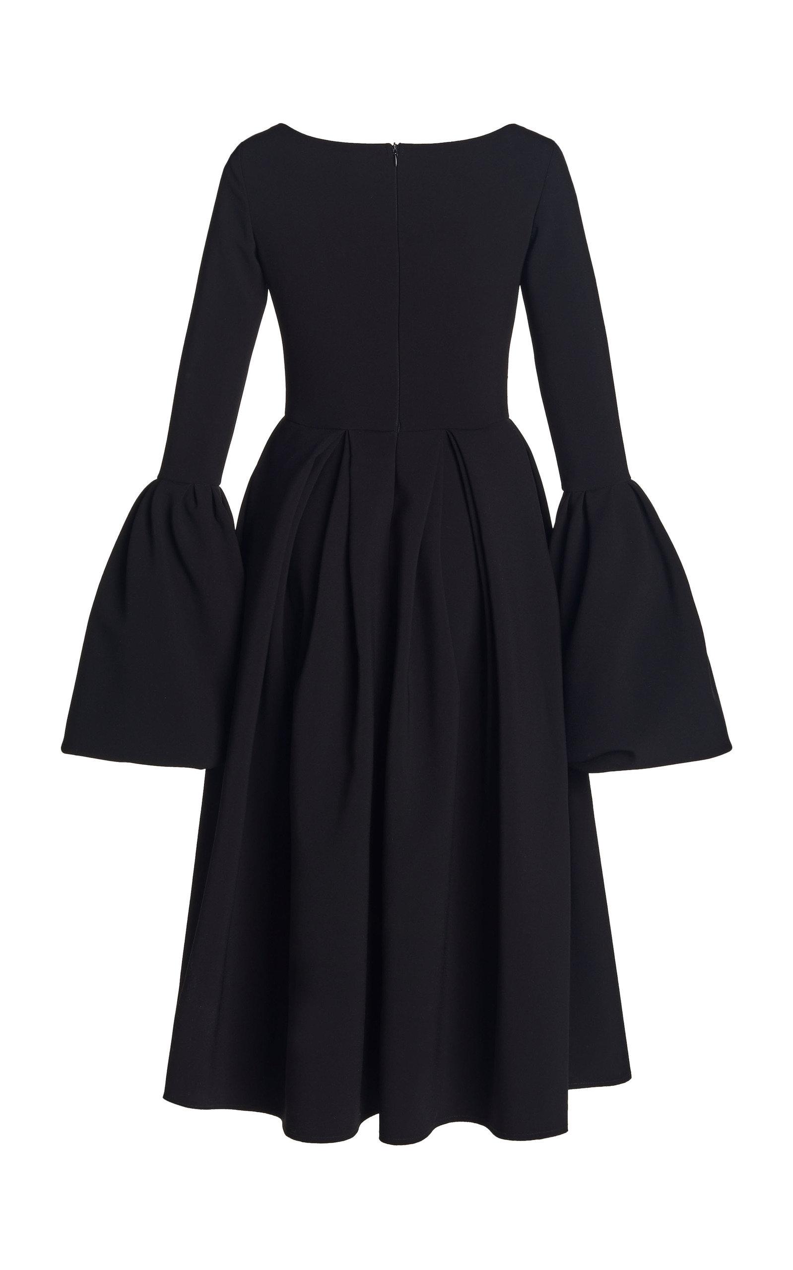 Bell-sleeve Bonded Crepe Midi Dress 