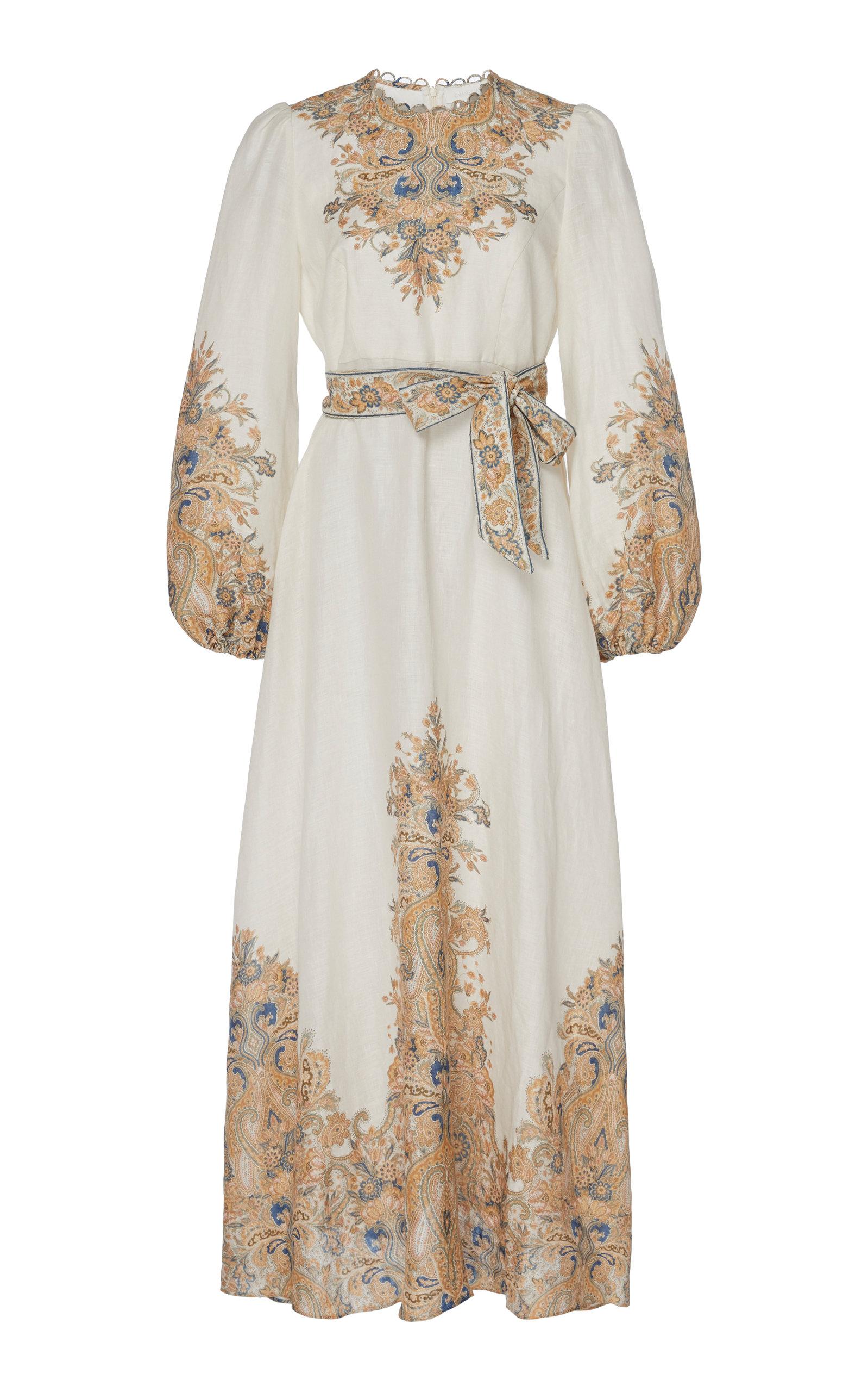 Zimmermann Freja Belted Paisley-print Linen Maxi Dress in White - Lyst