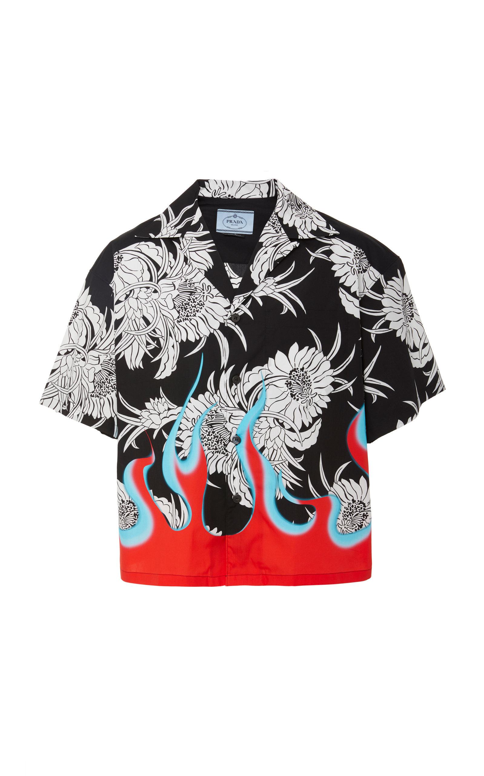 Prada Cotton Flame Print Shirt in Black for Men - Lyst