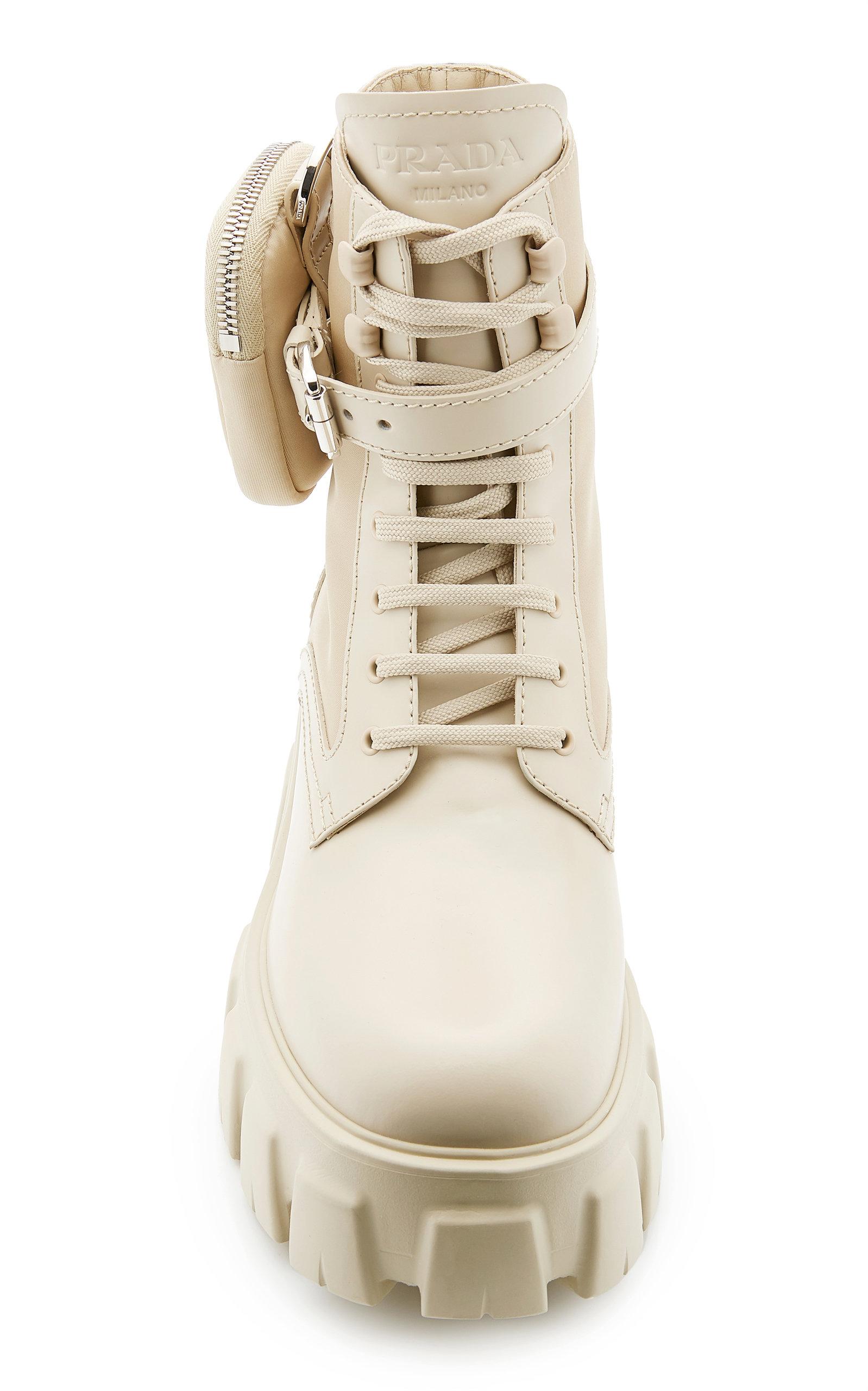 Prada Monolith Lace-Up Boots With Pouch in Natural | Lyst Prada Monolith Lace-Up Boots With Pouch in Natural | Lyst