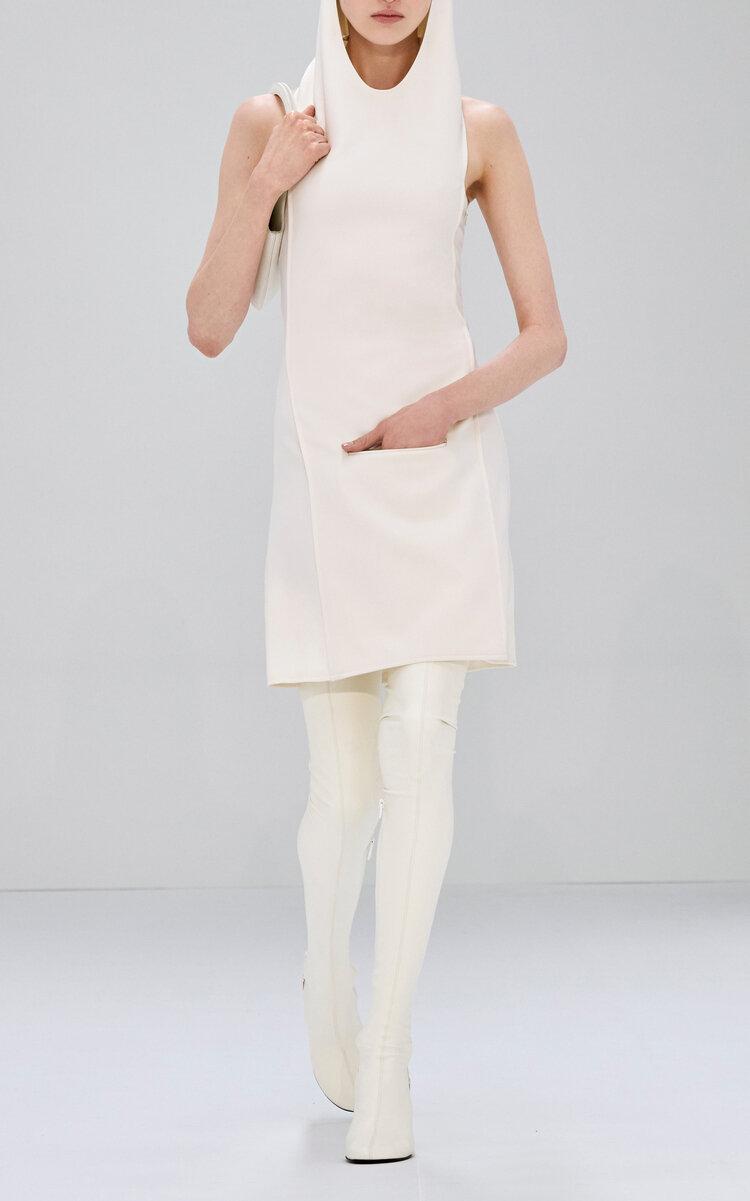 Courreges Oblique Space Hooded Crepe Mini Dress in White | Lyst