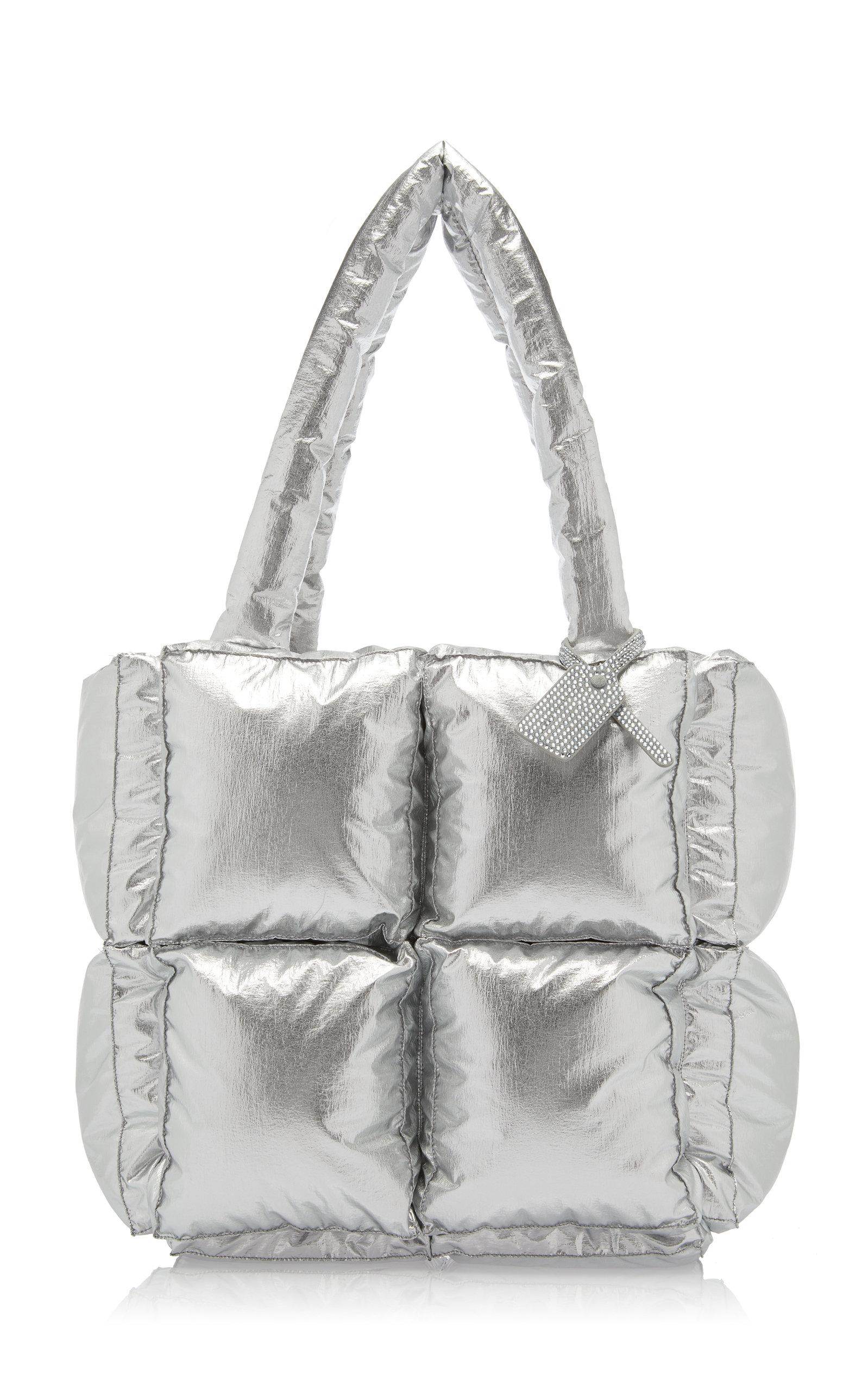 Off-white Puffy Small Metallic Nylon Bag In Silver