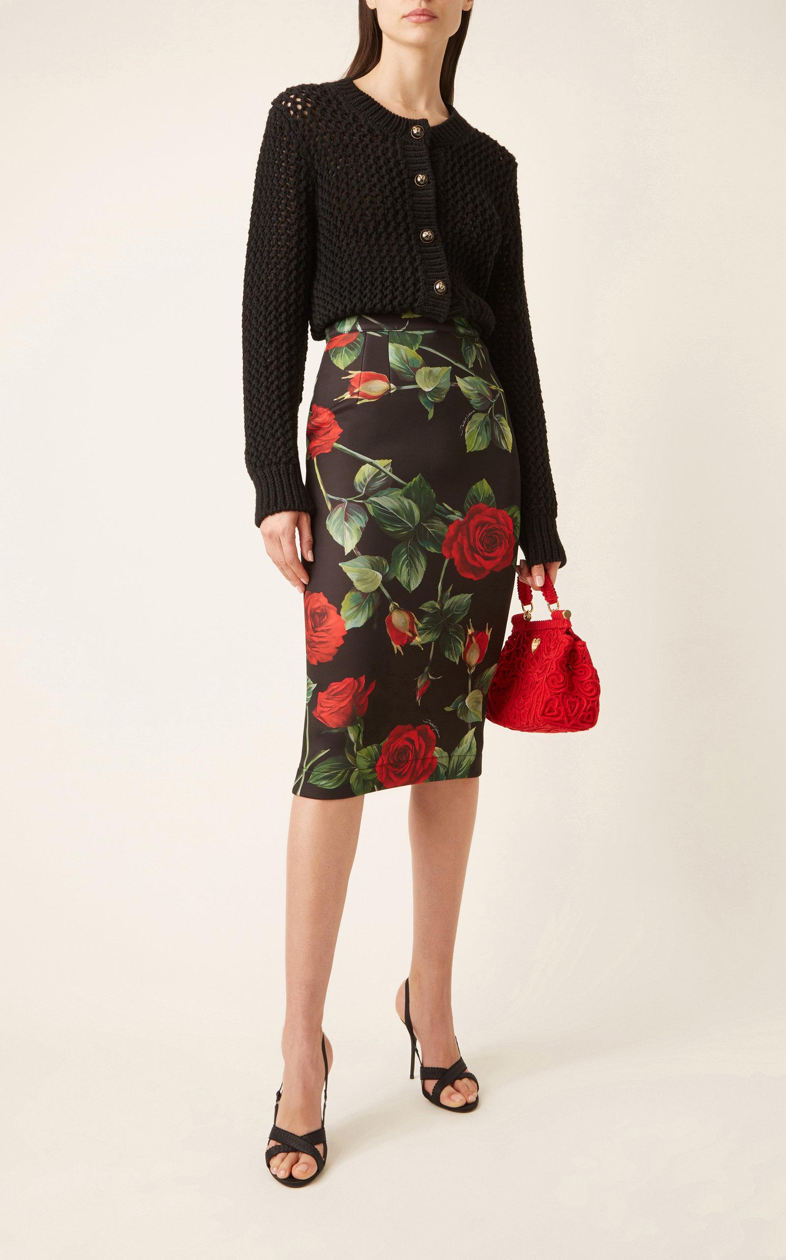 Dolce & Gabbana Rose-print Neoprene Midi Pencil Skirt in Floral (Green) |  Lyst
