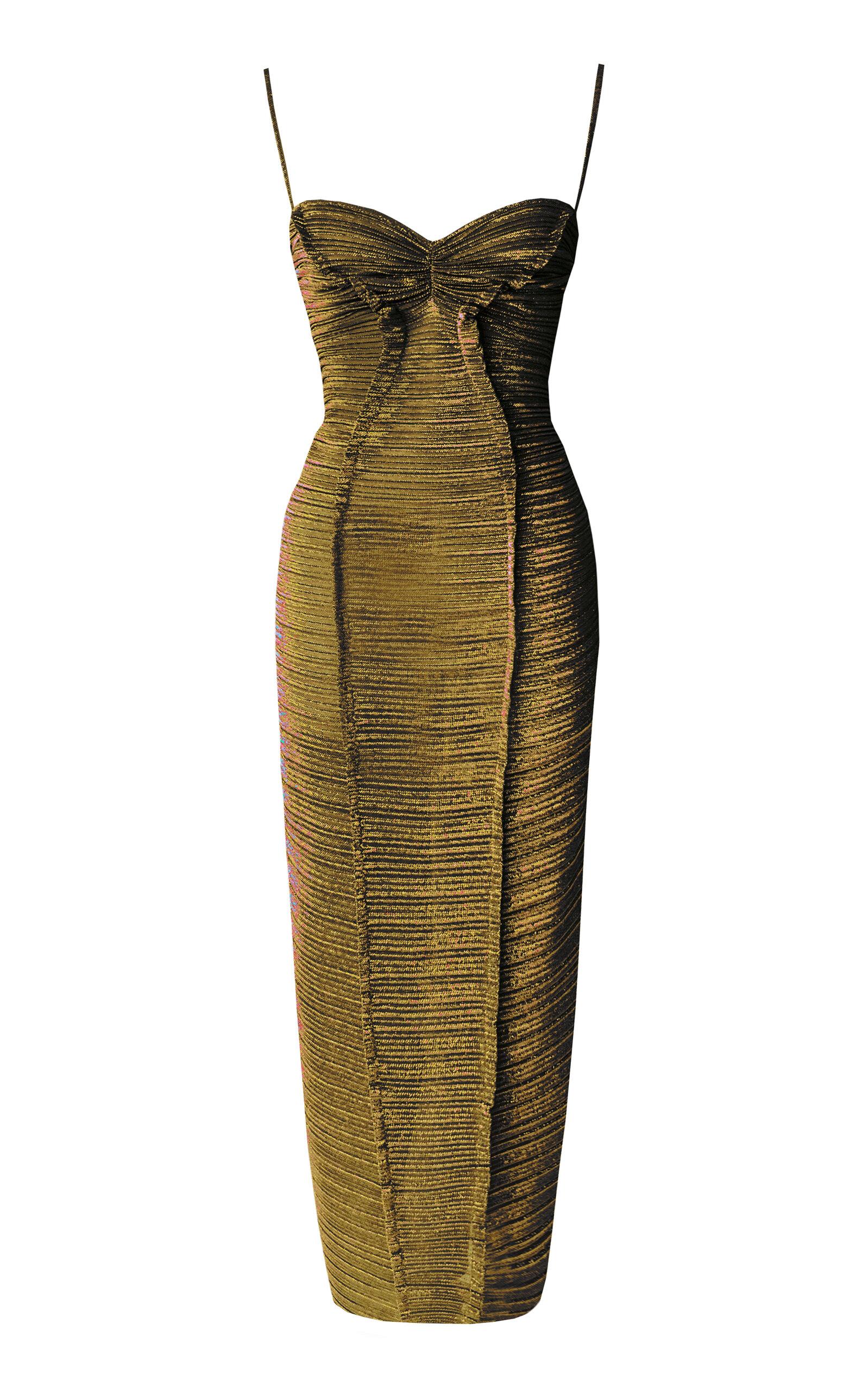 gold metallic knit maxi dress Henne Metallic Knit Maxi Dress – SEROYA main image 1