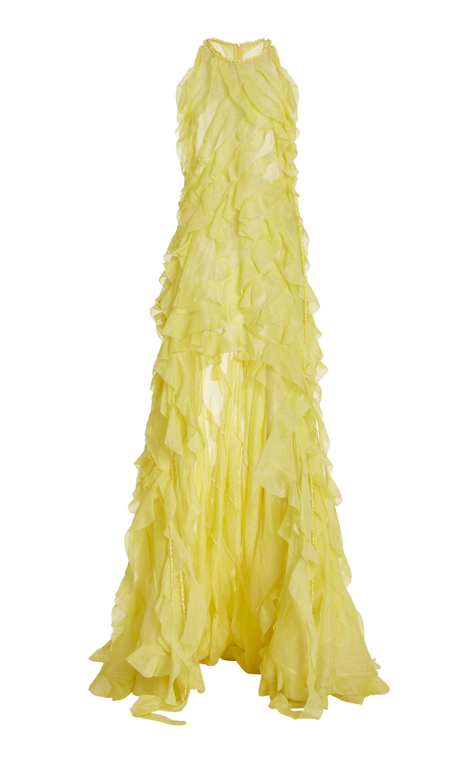 Zimmermann Wonderland Ruffled Linen And Silk Gown in Yellow | Lyst