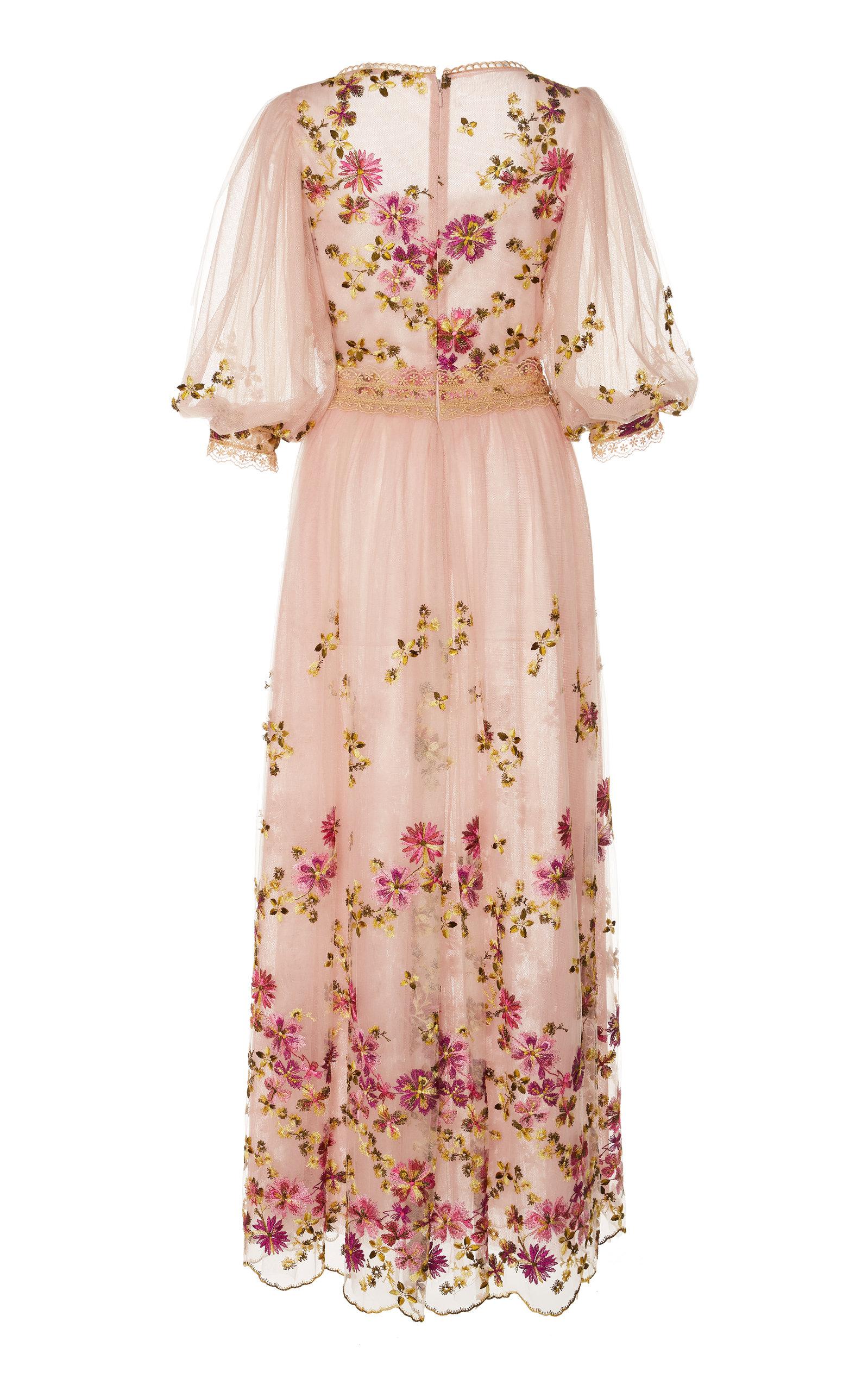 Costarellos Floral embroidered Tulle Gown in Pink Lyst