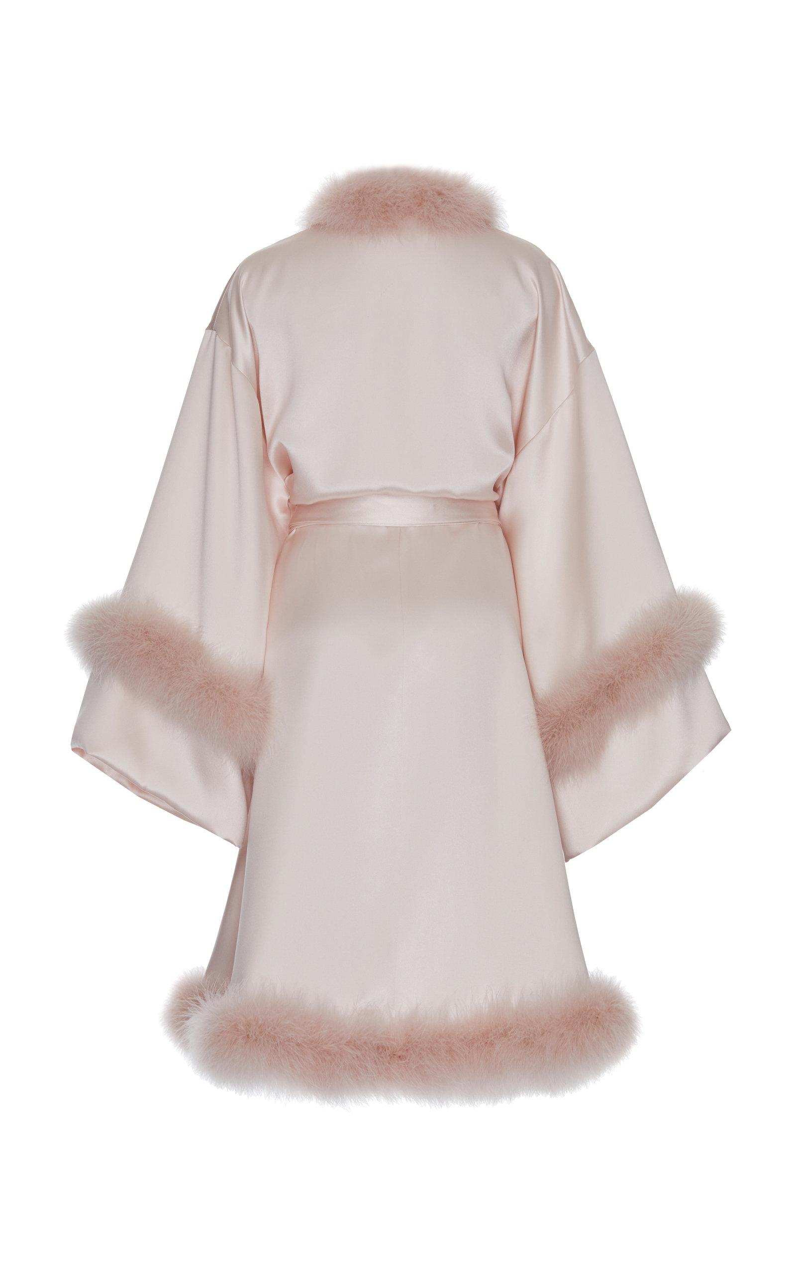 Dolce & Gabbana Fur-trimmed Satin Robe in Pink | Lyst
