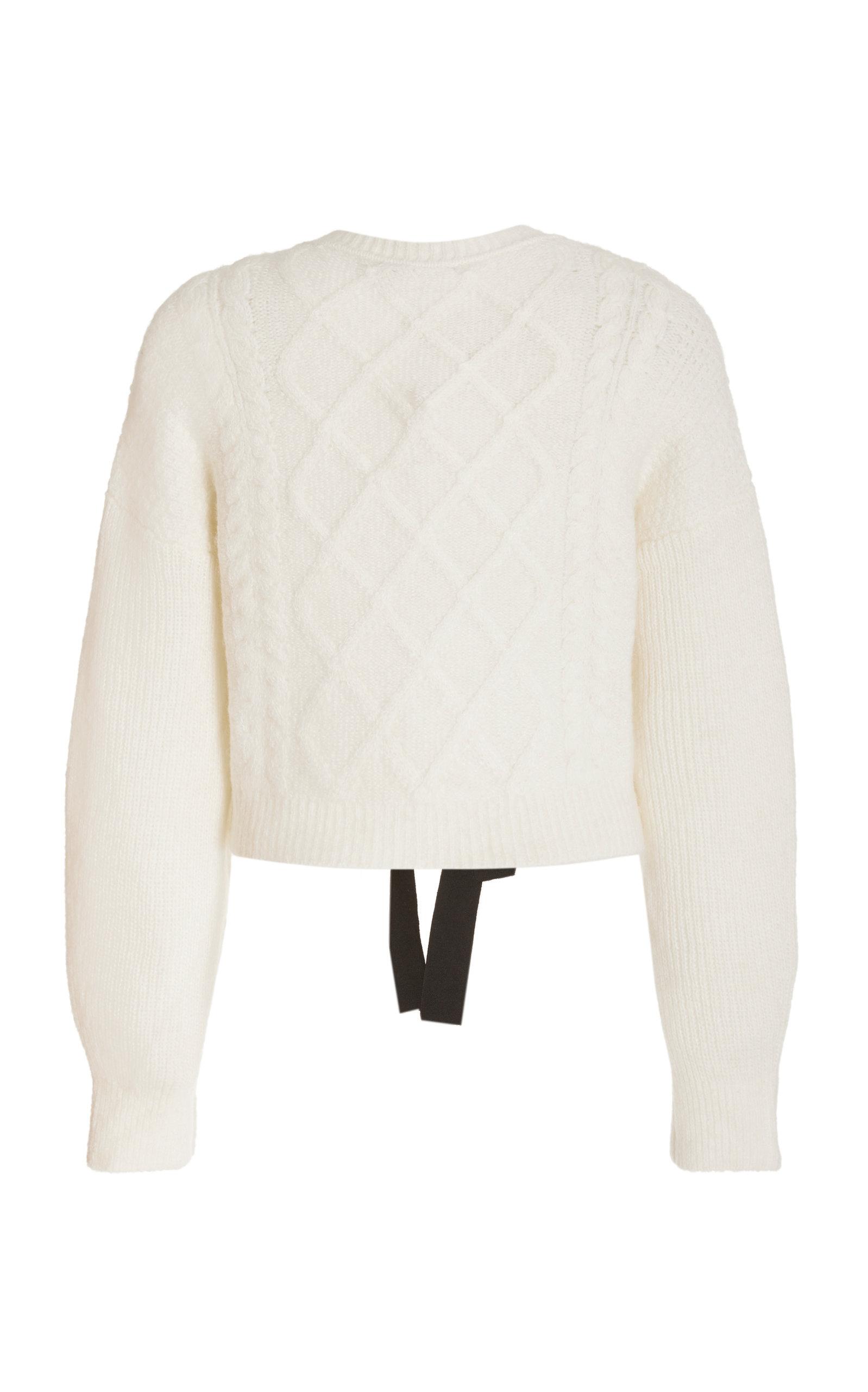 Self-Portrait Bow-embellished Cable-knit Cardigan | Lyst