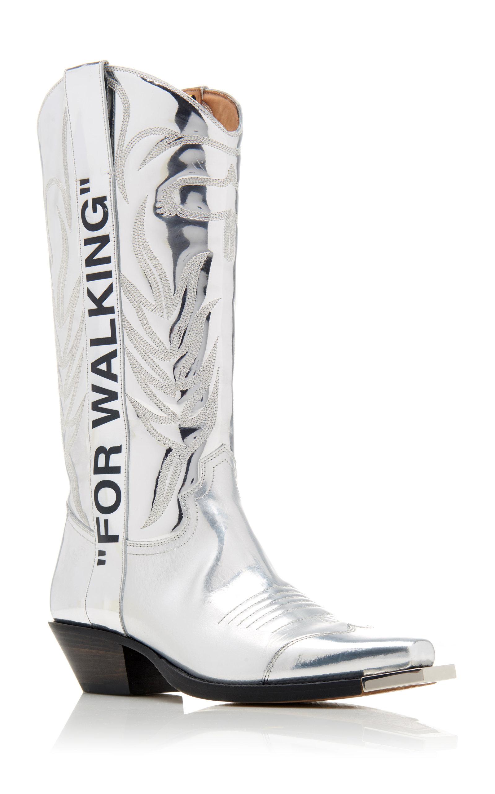 Off-White c/o Virgil Abloh For Walking Metallic Leather Boots | Lyst