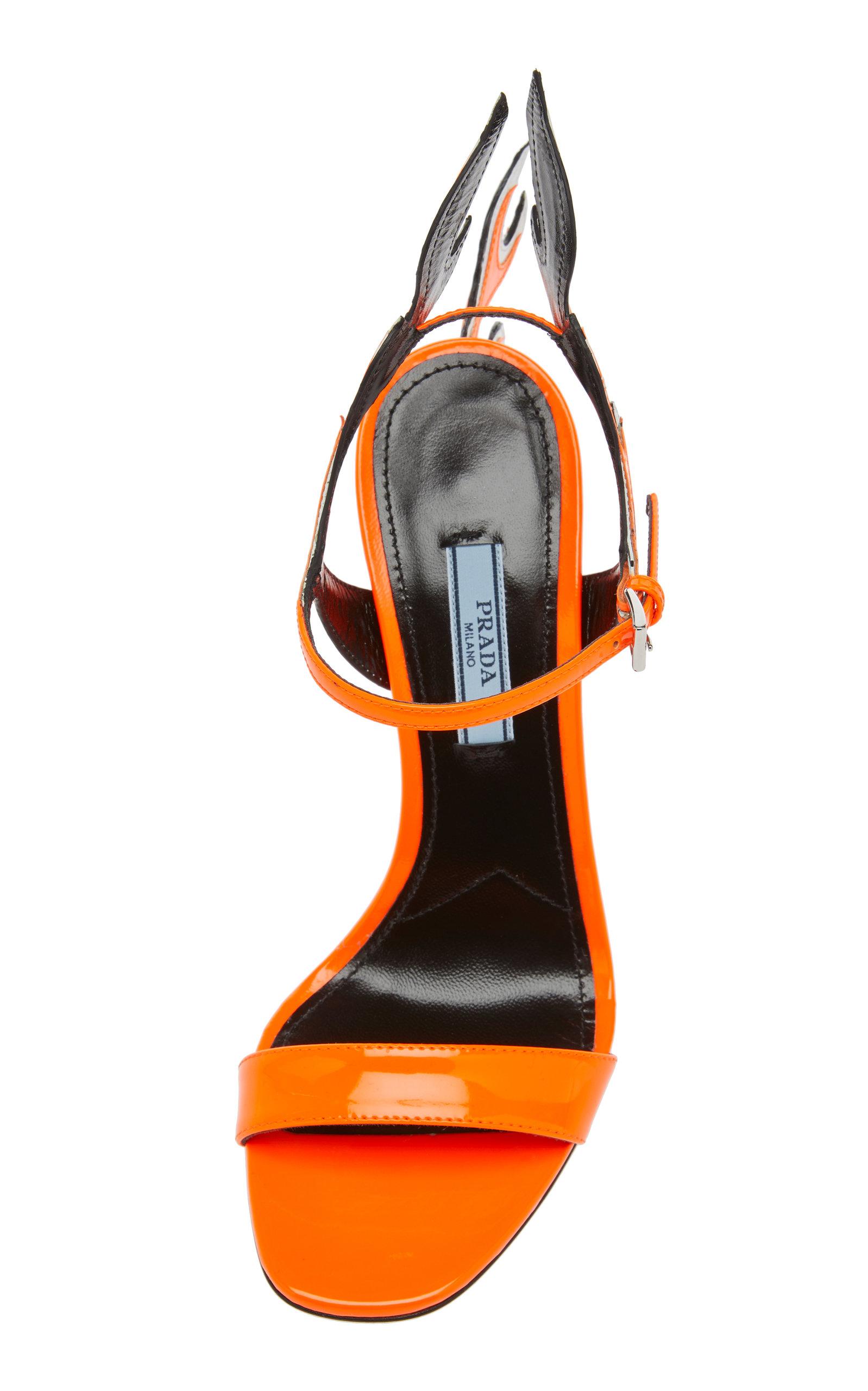 Prada Flame Patent Leather Wedge Sandals in Orange | Lyst