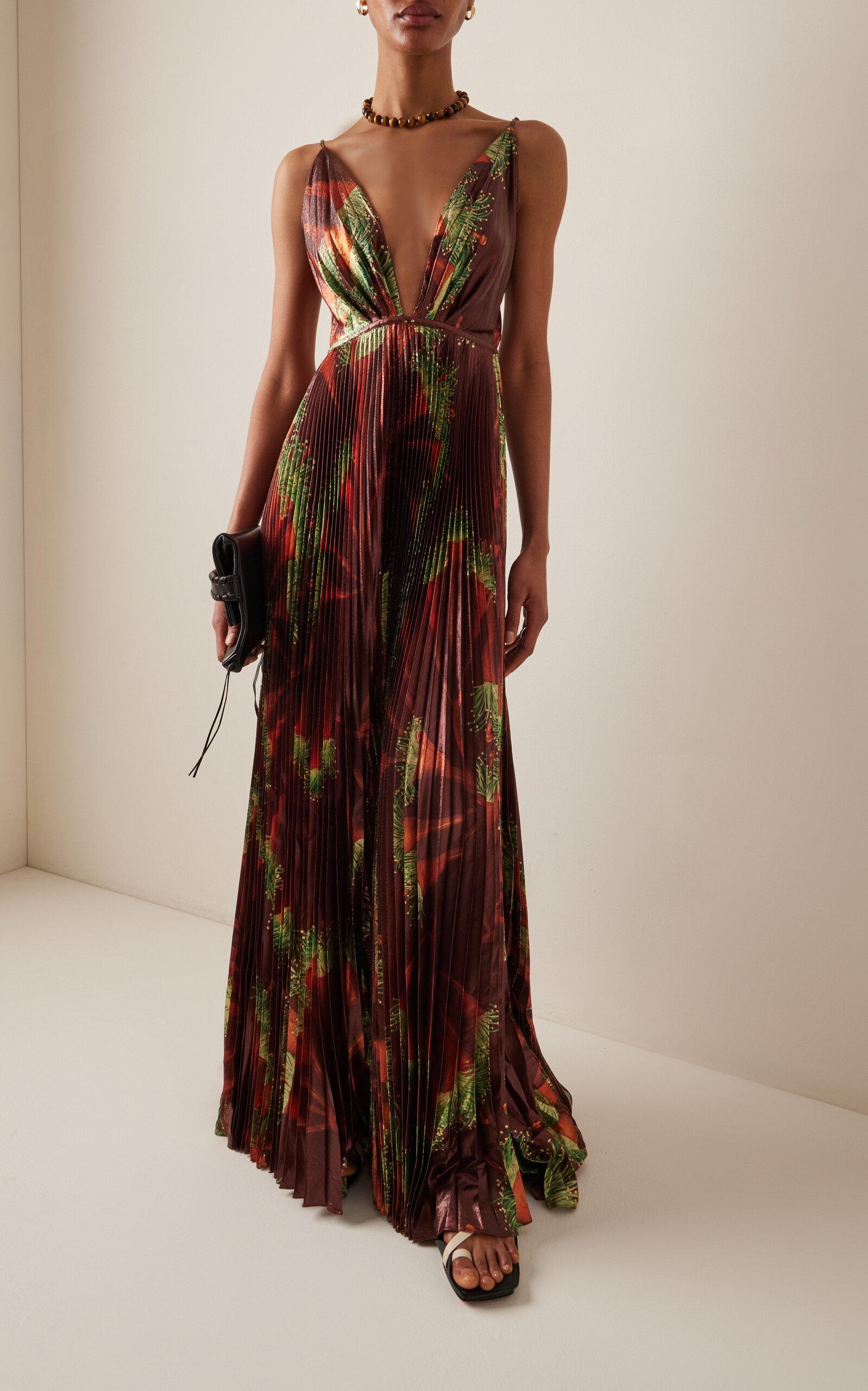 Johanna Ortiz Western Gardens Pleated Silk Maxi Dress in Brown | Lyst Johanna Ortiz Western Gardens Pleated Silk Maxi Dress in Brown | Lyst