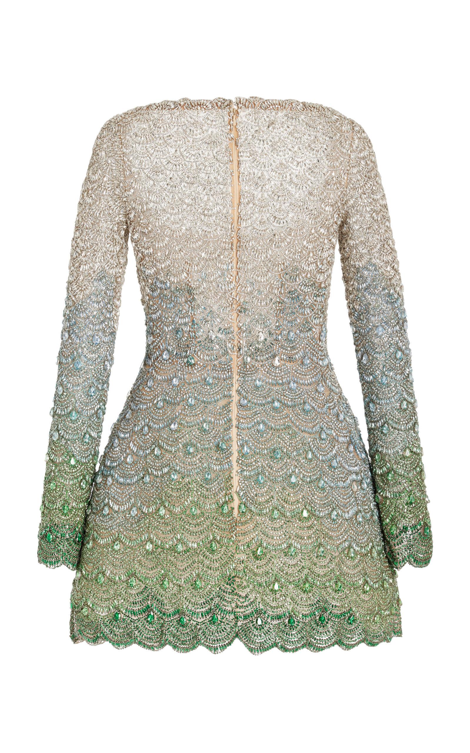 Oscar de la Renta Crystal-embroidered Mini Dress in Green | Lyst