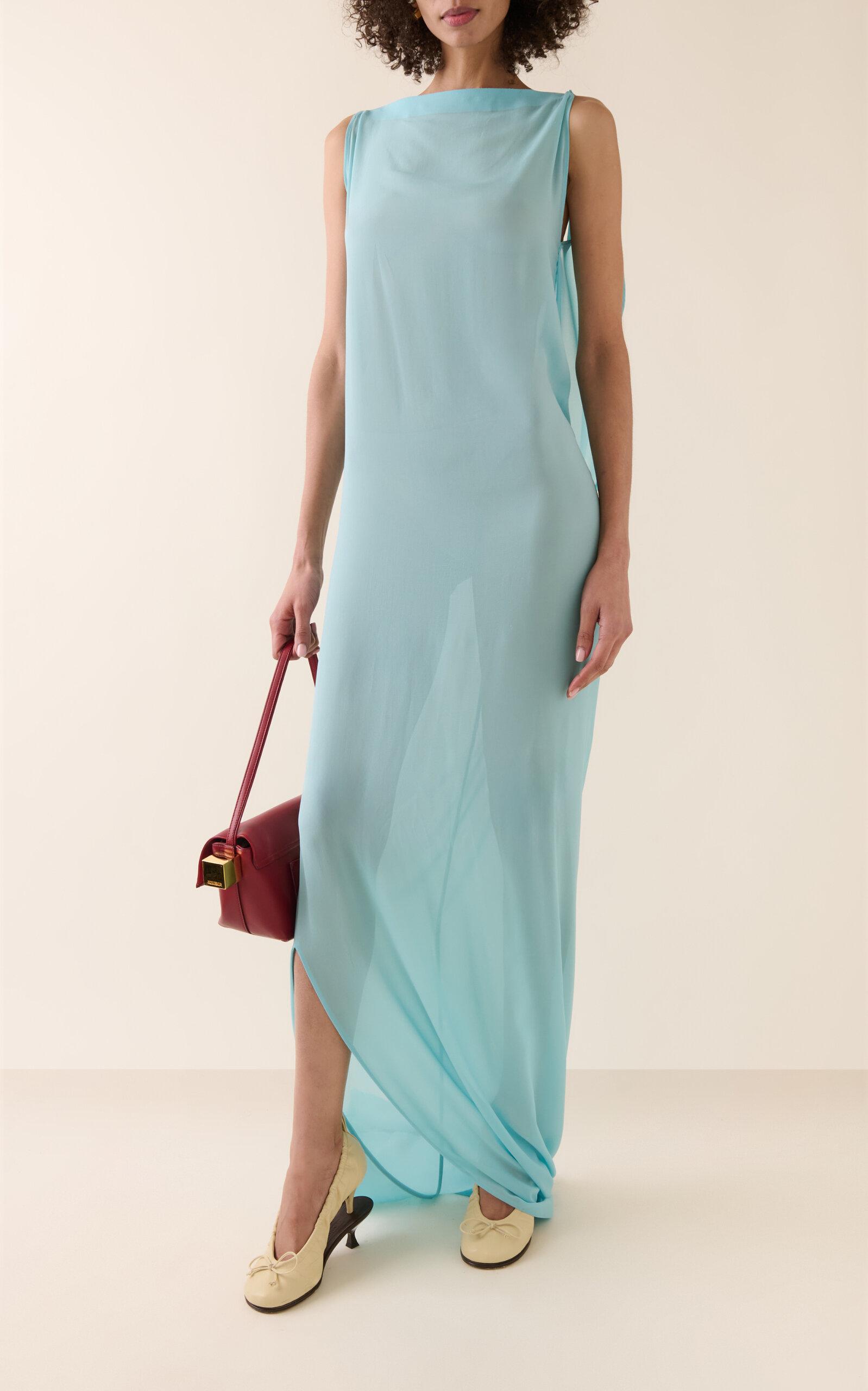 Jacquemus Ameno Draped Silk Chiffon Maxi Dress in Blue | Lyst Jacquemus Ameno Draped Silk Chiffon Maxi Dress in Blue | Lyst