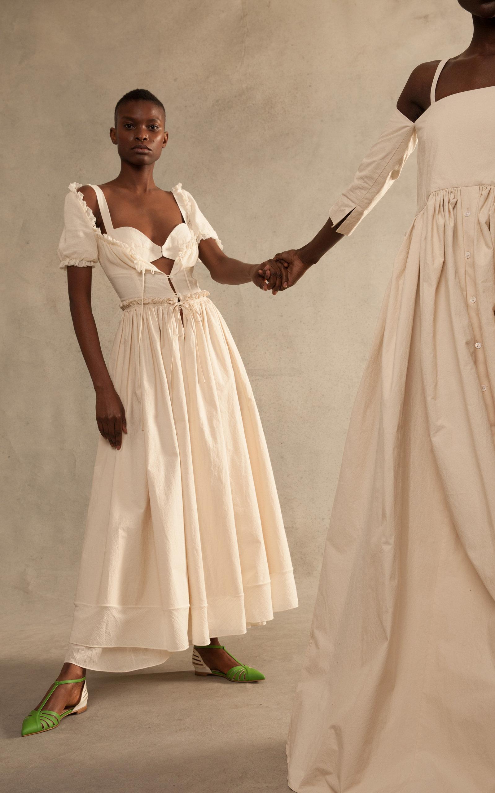 Rosie Assoulin Garten Party Ruffled Cotton-blend Maxi Dress in White | Lyst