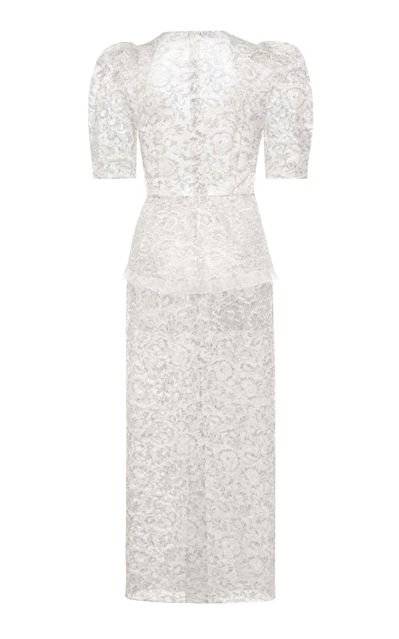 Alessandra Rich Tailored Metallic Lace Midi Dress in White | Lyst