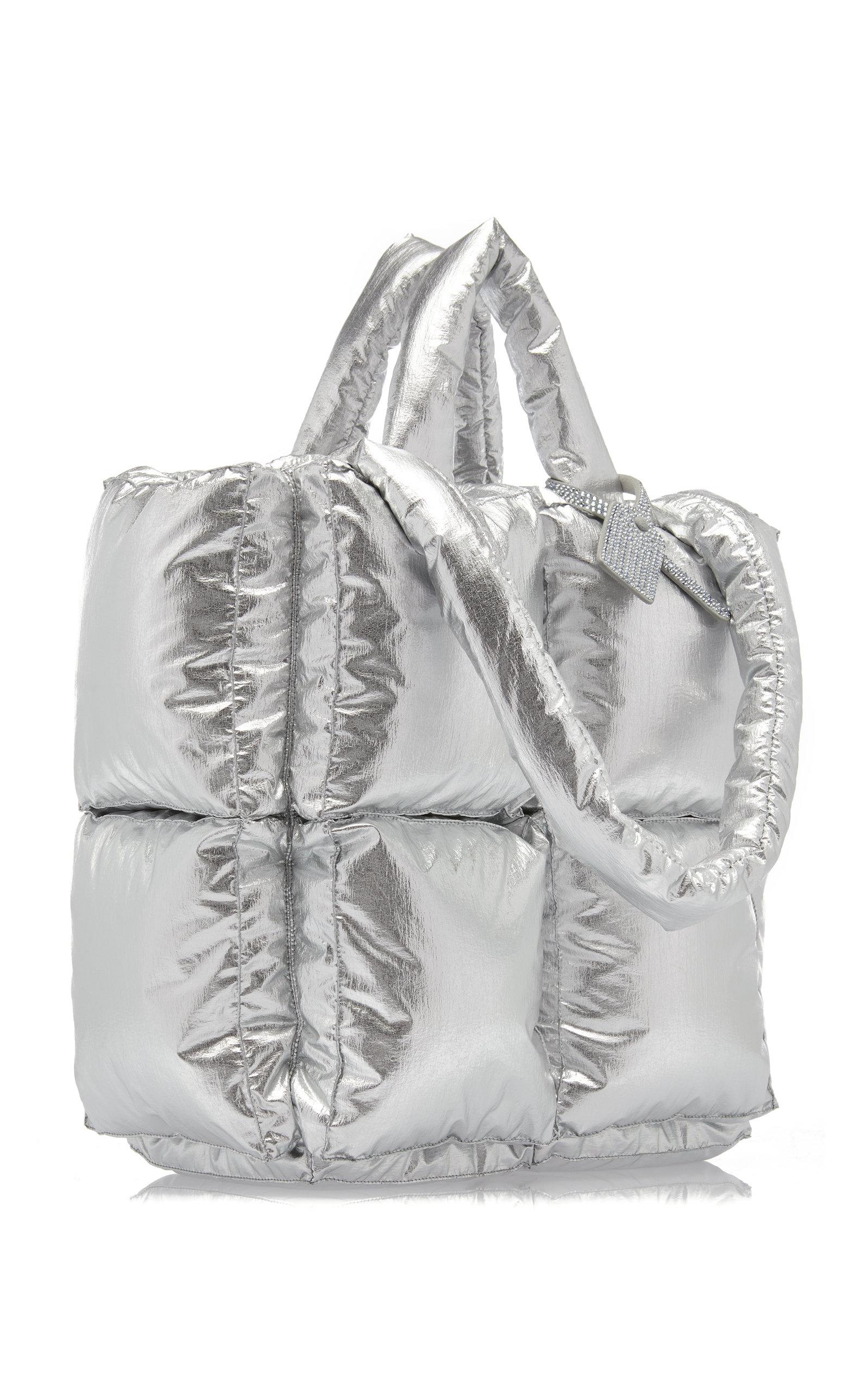 Off-white Puffy Small Metallic Nylon Bag In Silver