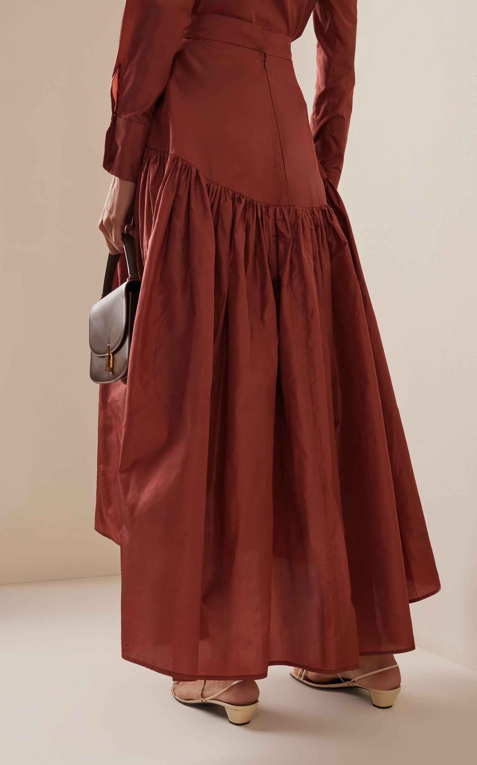 Martin Grant Gathered Drop-waist Silk Midi Skirt | Lyst