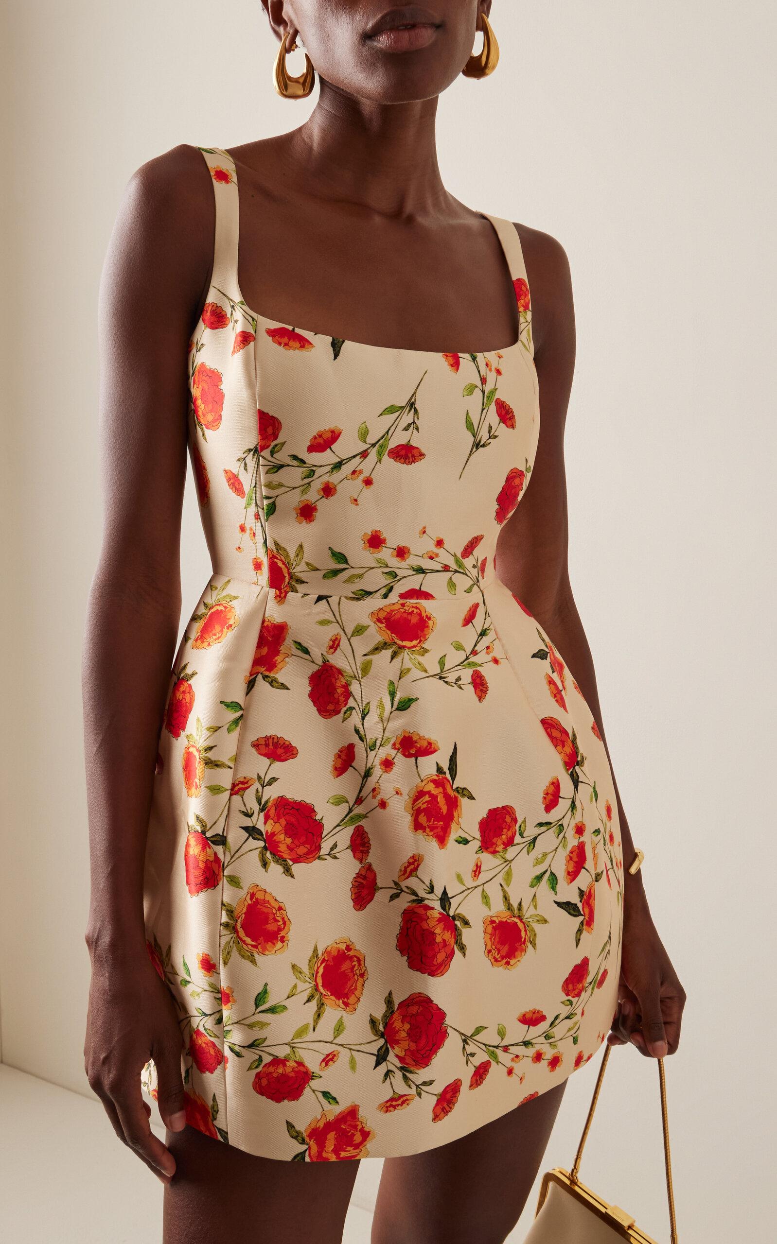 de la vali lola floral satin twill mini dress De La Vali Lola Floral Satin Twill Mini Dress in White
