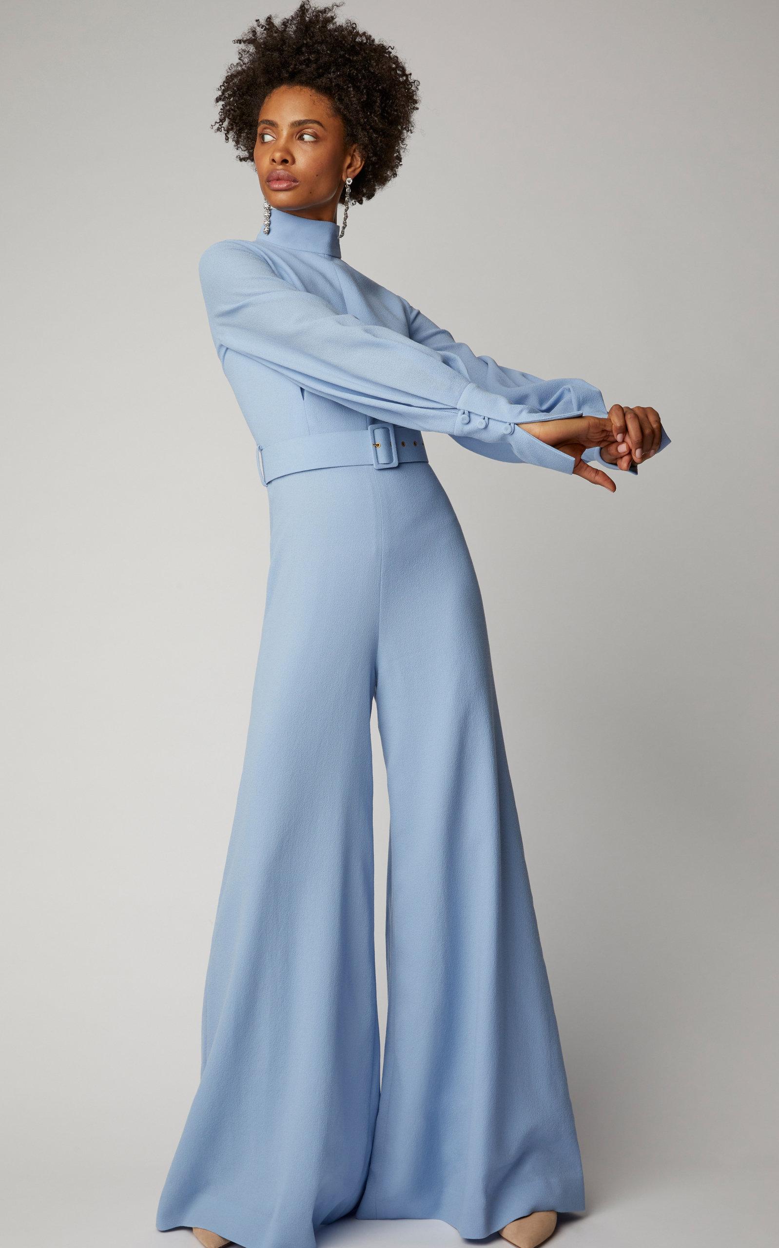Emilia Wickstead Elvis Chevron Faille Wide leg Jumpsuit in Blue Lyst