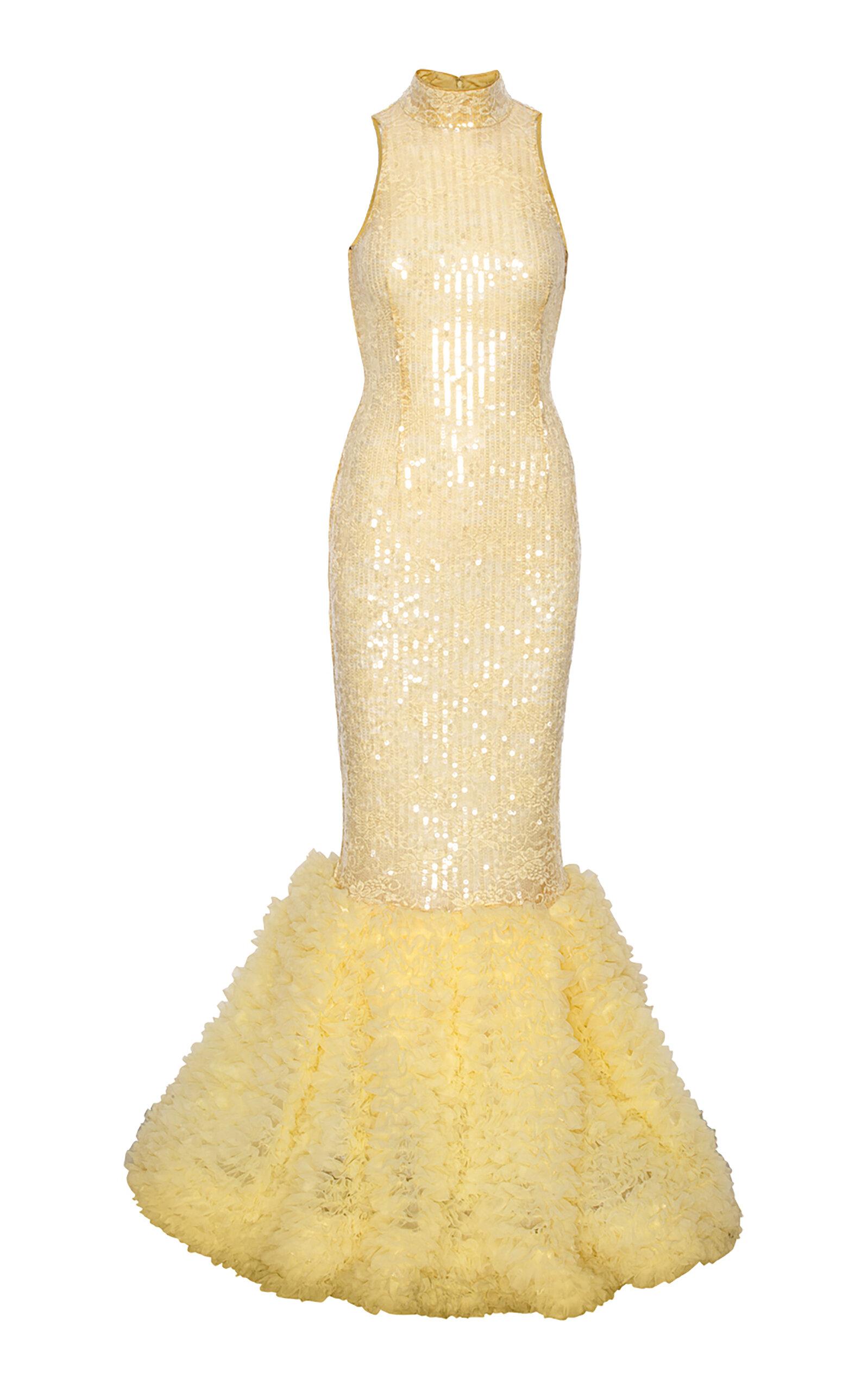 ワンピース ROTATE BIRGER CHRISTENSEN CREAM-COLORED DRESS WITH SEQUINS ROTATE BIRGER CHRISTENSEN + NET SUSTAIN Noor fringed