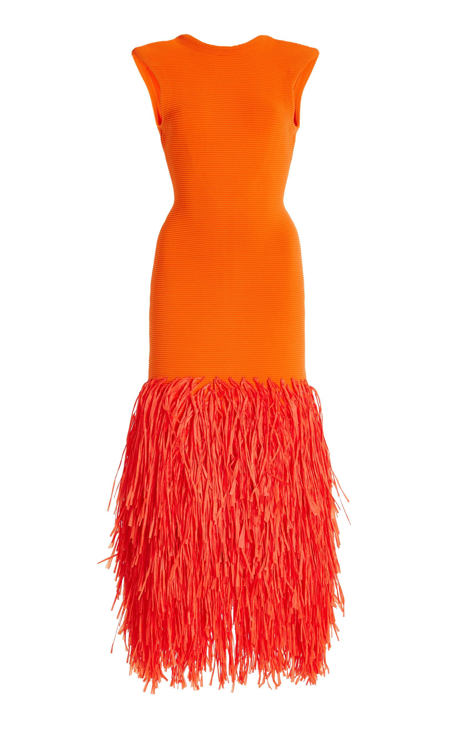 Aje. Rushes Raffia Knit Midi Dress in Red Lyst