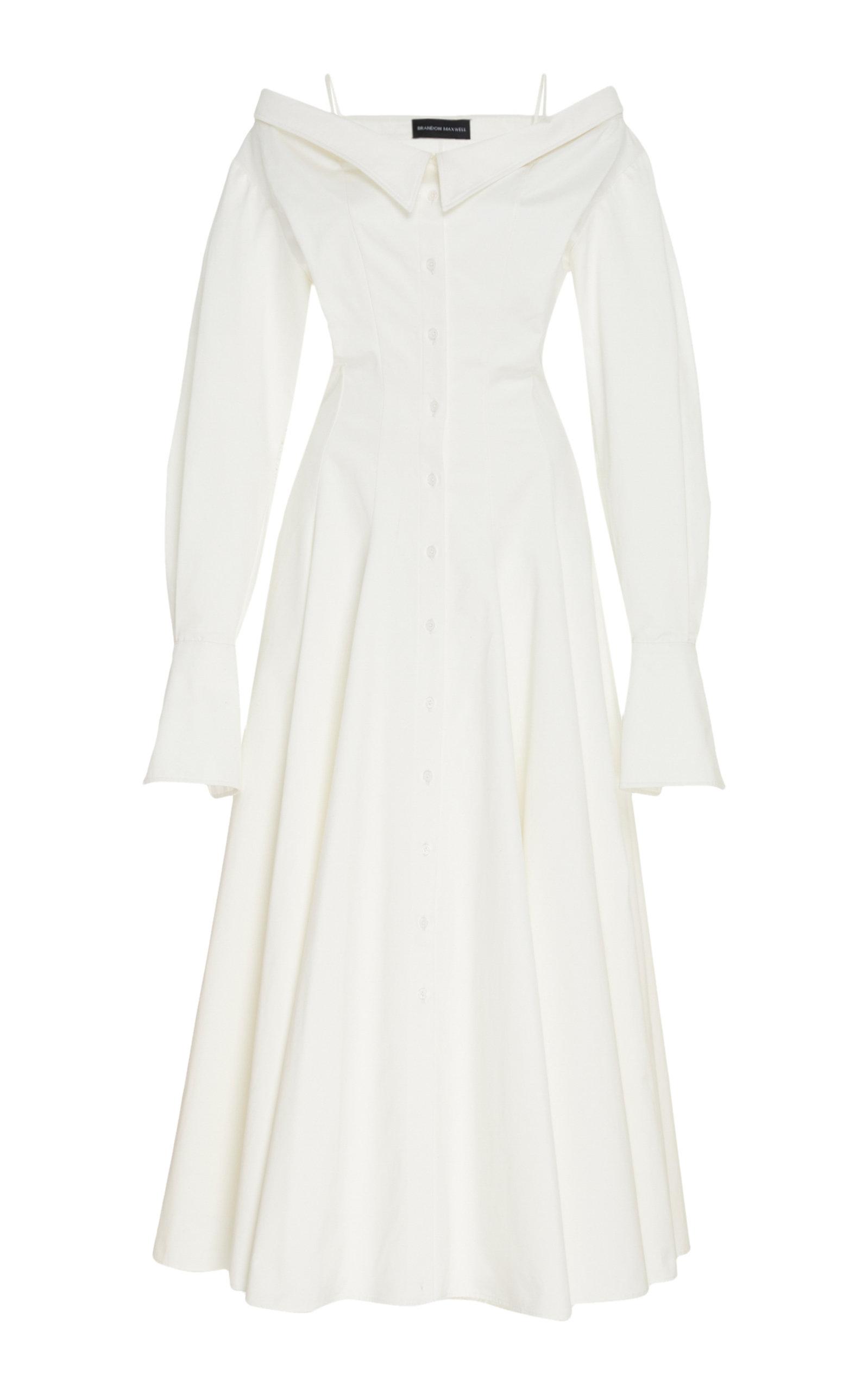 Brandon Maxwell Off-the-shoulder Cotton Midi Shirt Dress in White