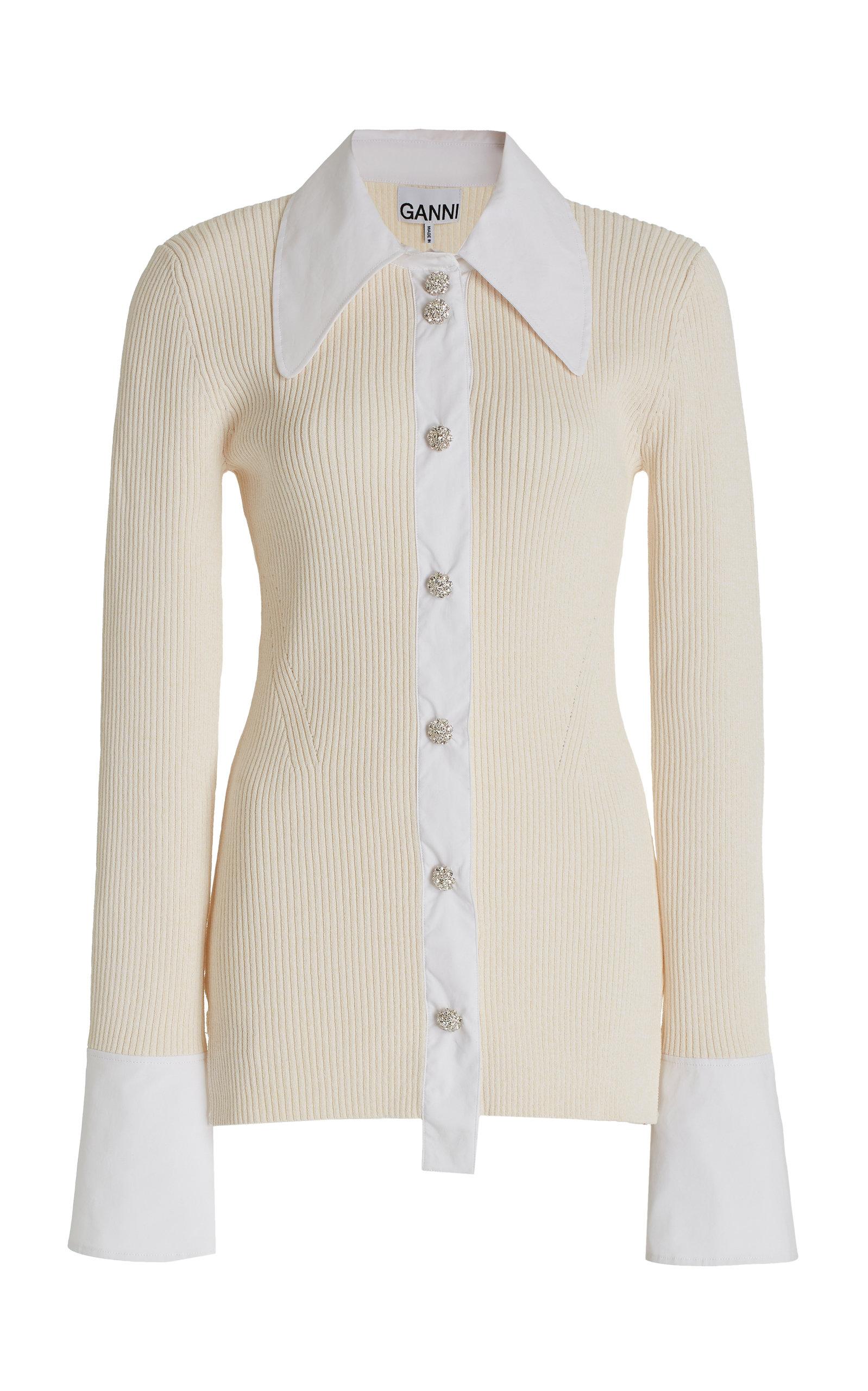 Ganni Mélange Ribbed-knit Top in White | Lyst Australia