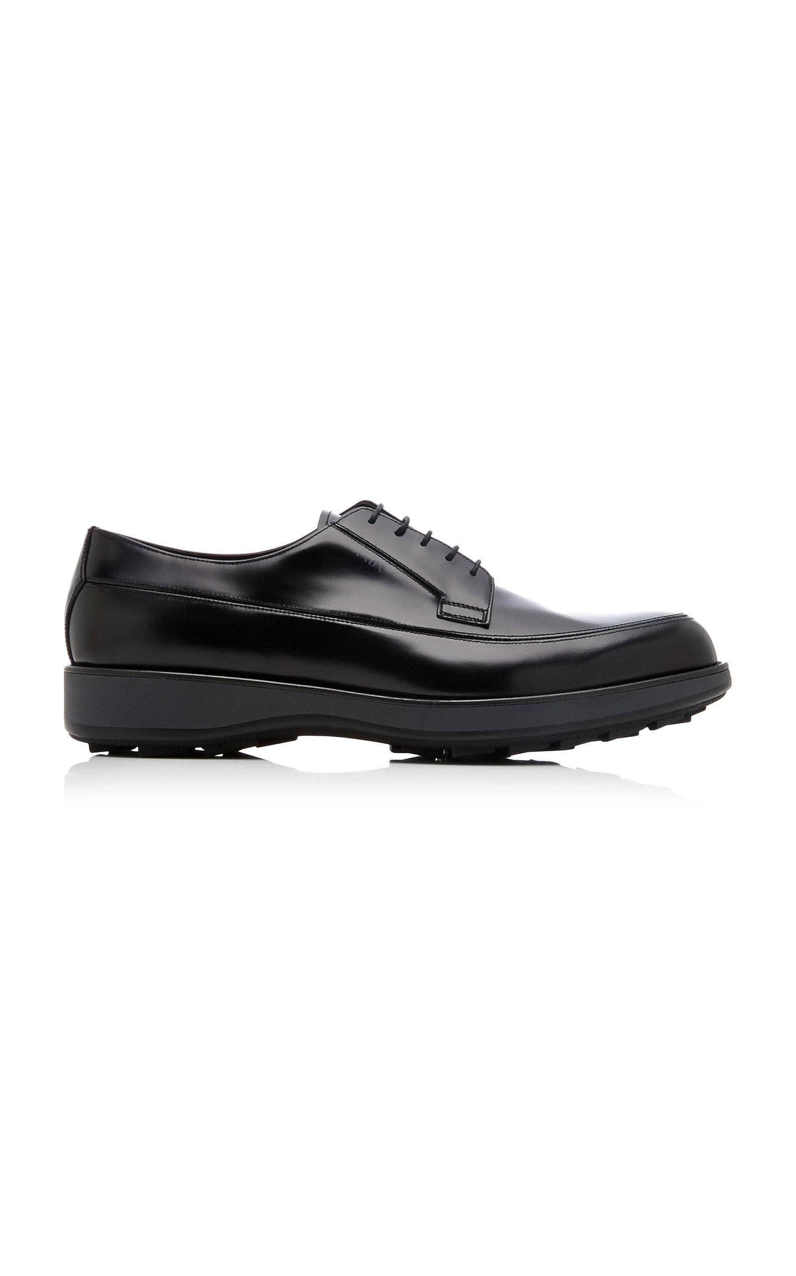 Prada Spazzolato Rois Leather Derby Shoes in Black for Men - Lyst