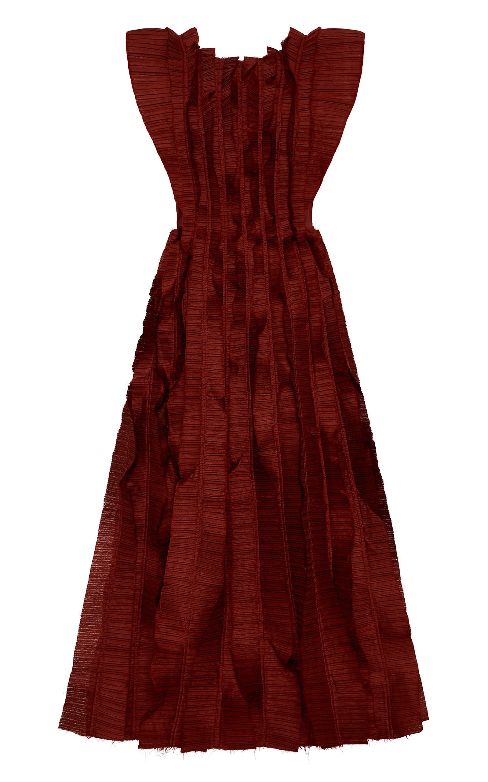 Aje. Hybrid Pleated Linen-blend Midi Dress in Red | Lyst