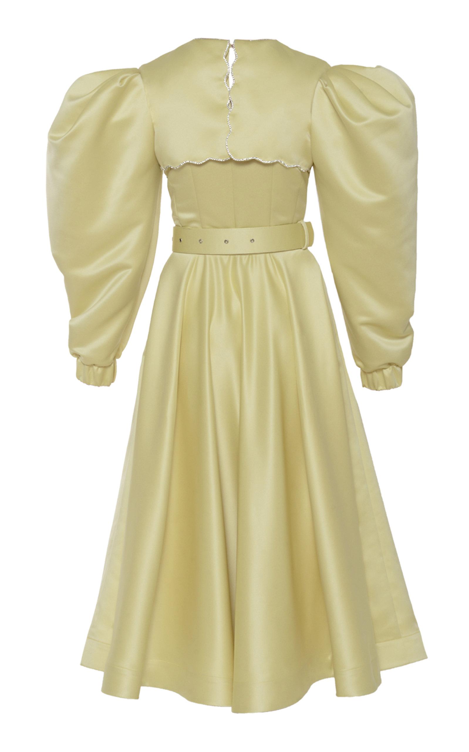 ANOUKI Synthetic Puffed Sleeve Puritan Collar Dress in Yellow Lyst