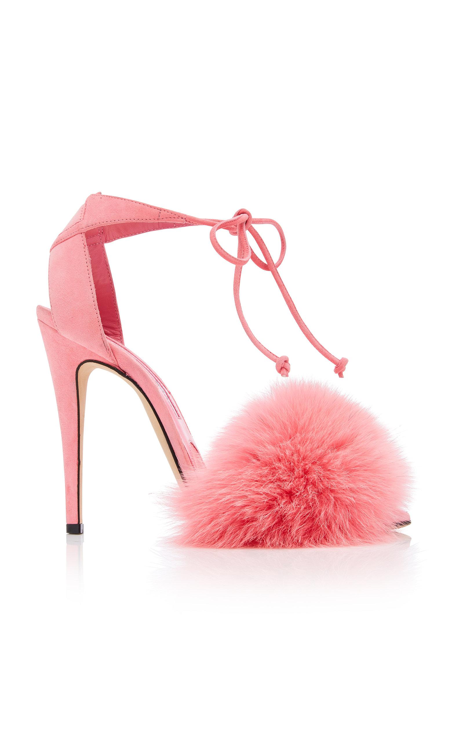 Brian Atwood Melly Fur Sandal in Pink 