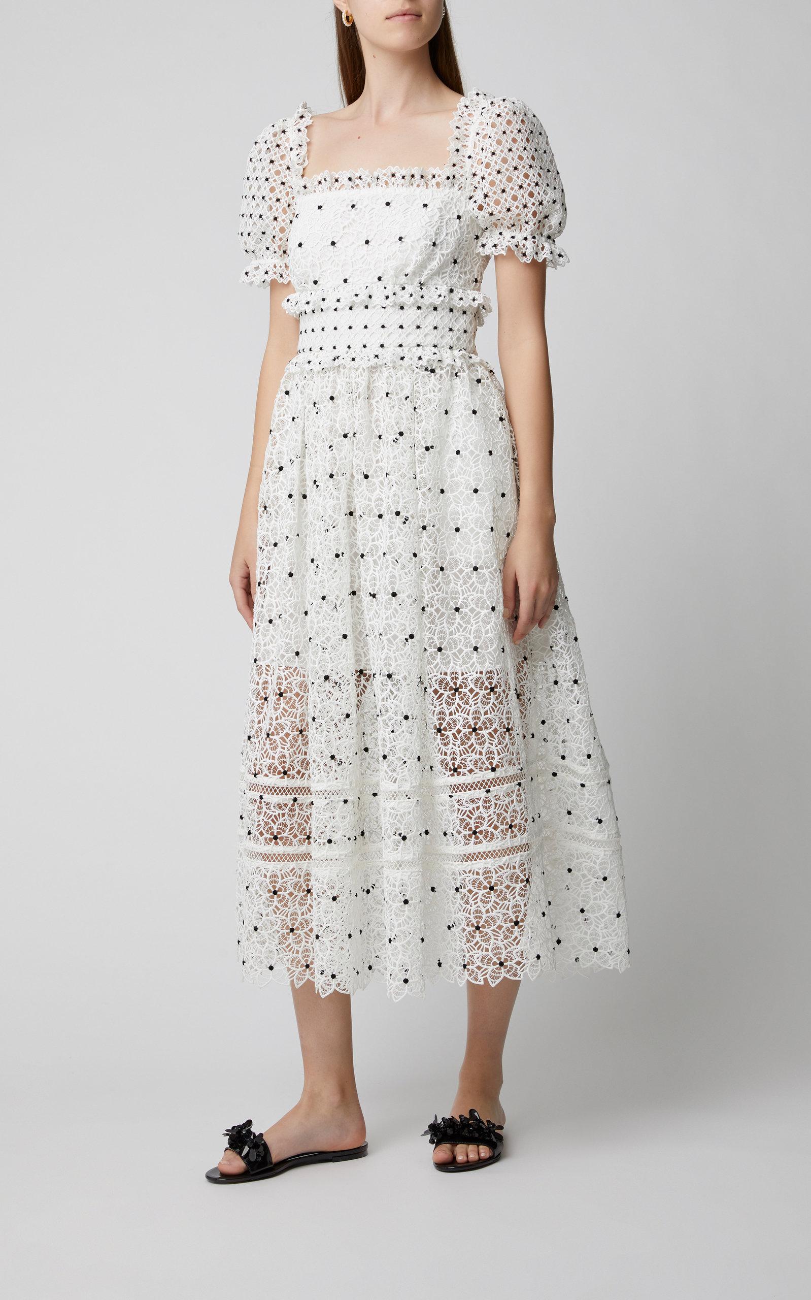 Self-Portrait Guipure Lace Midi Dress in Ivory (White) - Lyst