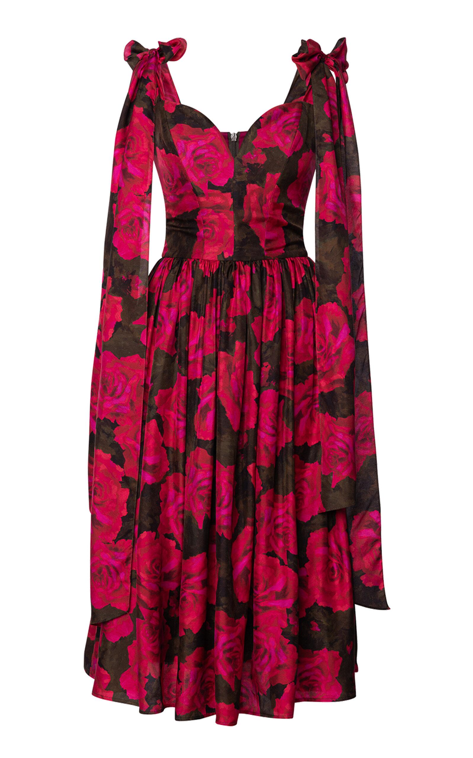 Lena Hoschek Swoon Silk Tie-Detailed Peasant Midi Dress in Red | Lyst Lena Hoschek Swoon Silk Tie-Detailed Peasant Midi Dress in Red | Lyst