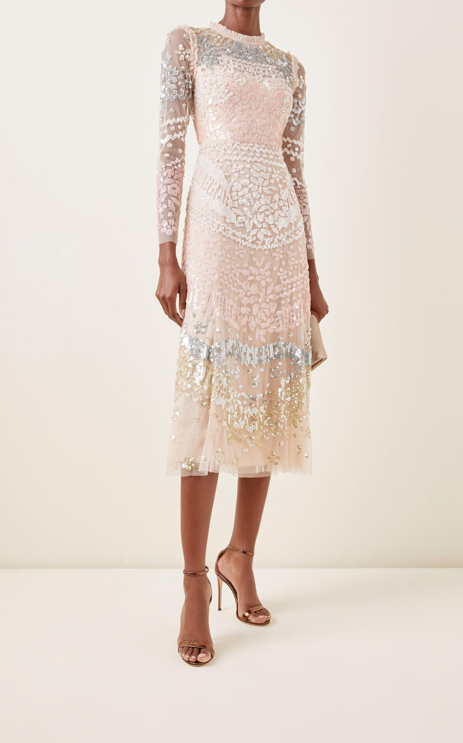 Needle & Thread Angeline Sequined Tulle Midi Dress in Pink | Lyst
