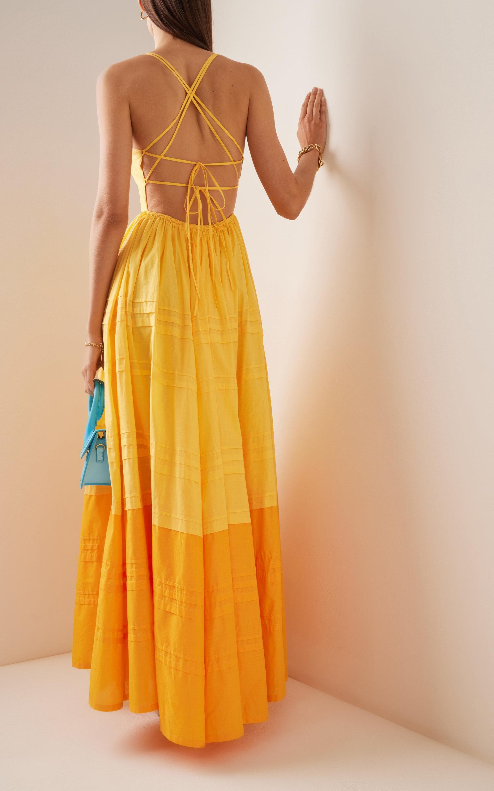 STAUD Brigitte Open-back Cotton Maxi Dress in Yellow | Lyst