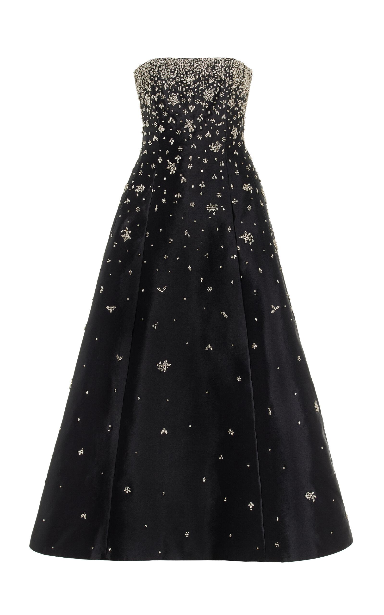Adam Lippes Crystal-embellished Silk Mikado Strapless Gown in Black | Lyst