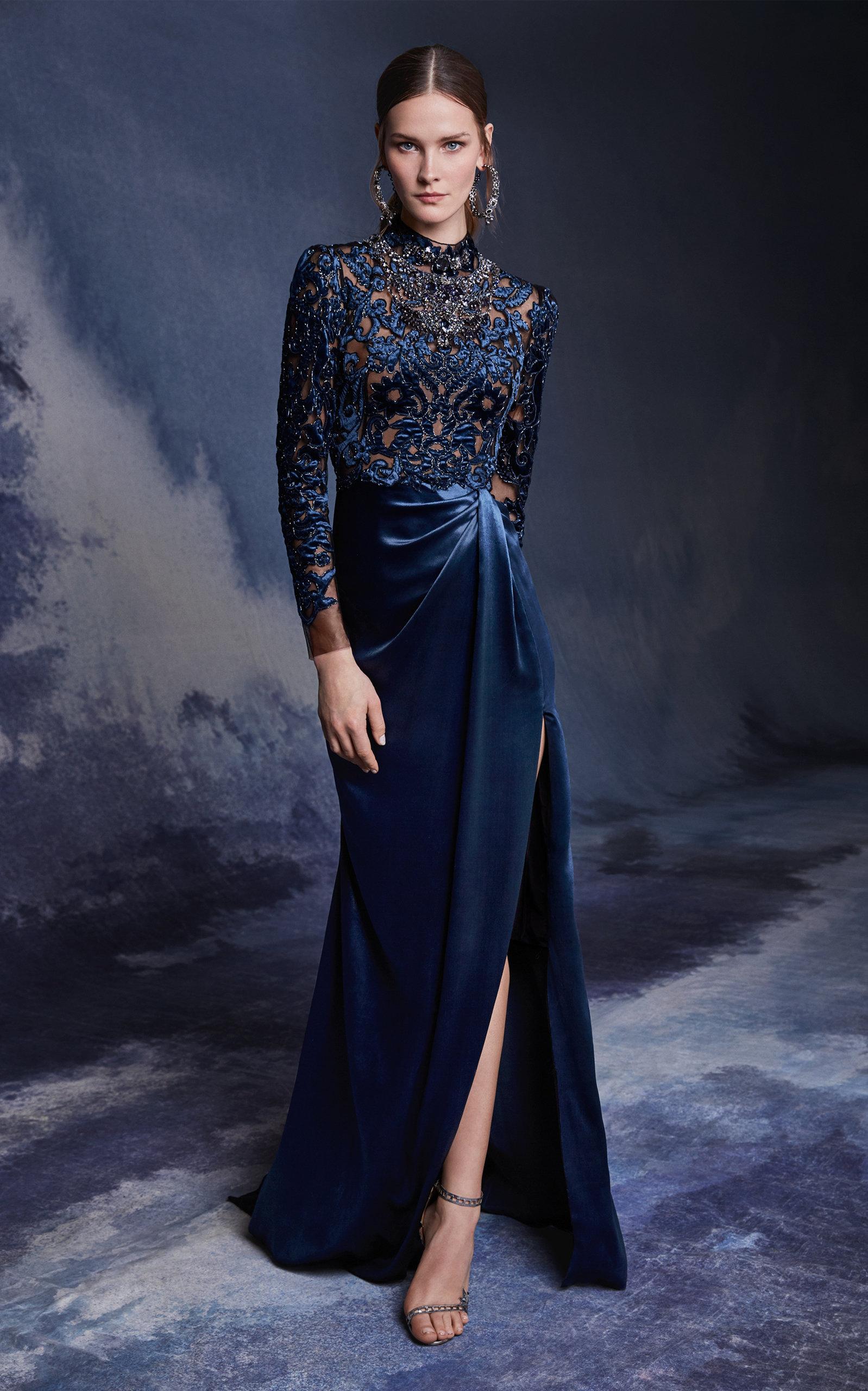 Ethnic Gowns | Navy Blue Velvet Gown | Freeup