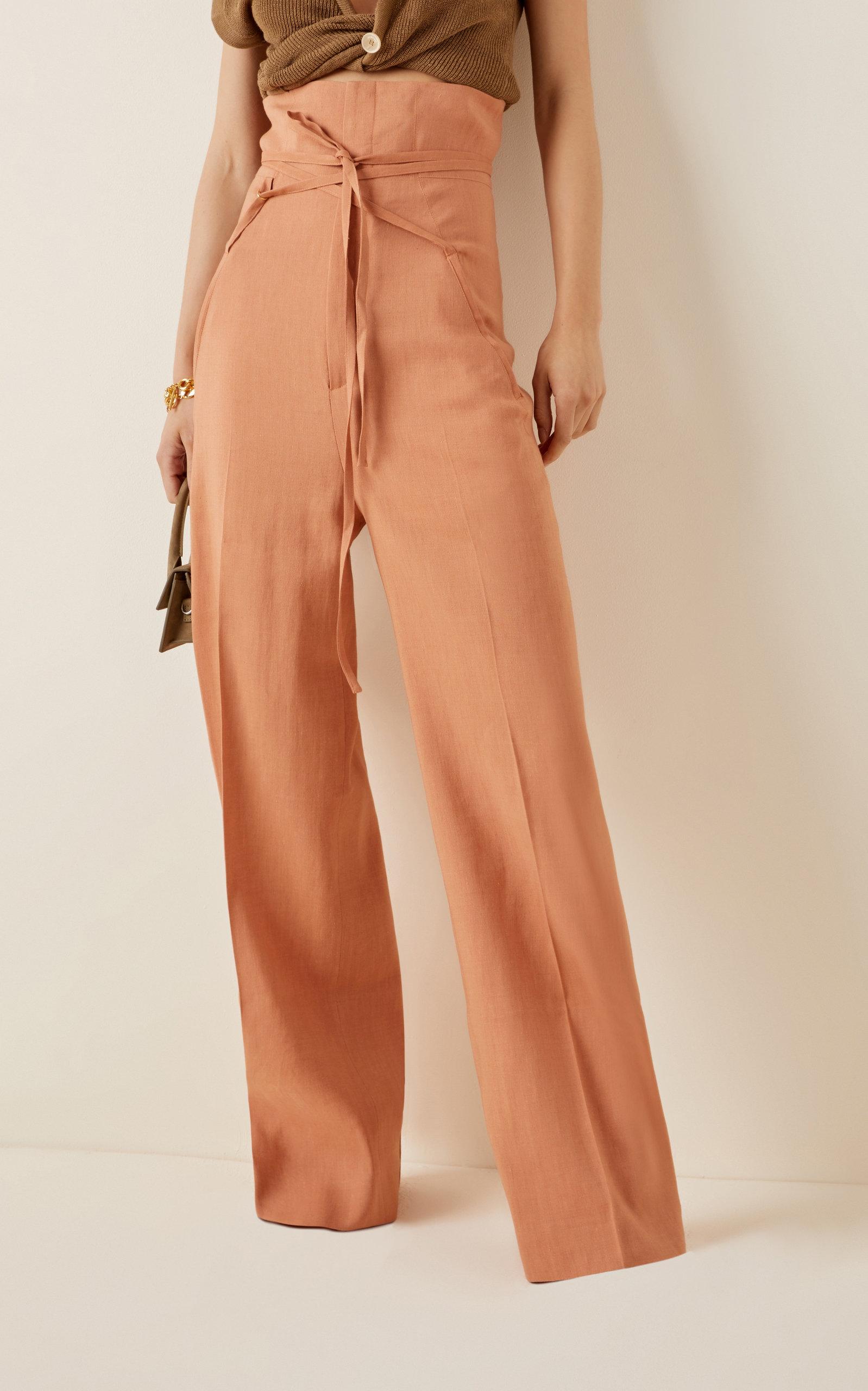 ボトムスその他 JACQUEMUS Brown trousers in silk blend Jacquemus Novio Belted High-rise Hemp-blend Wide-leg Pants