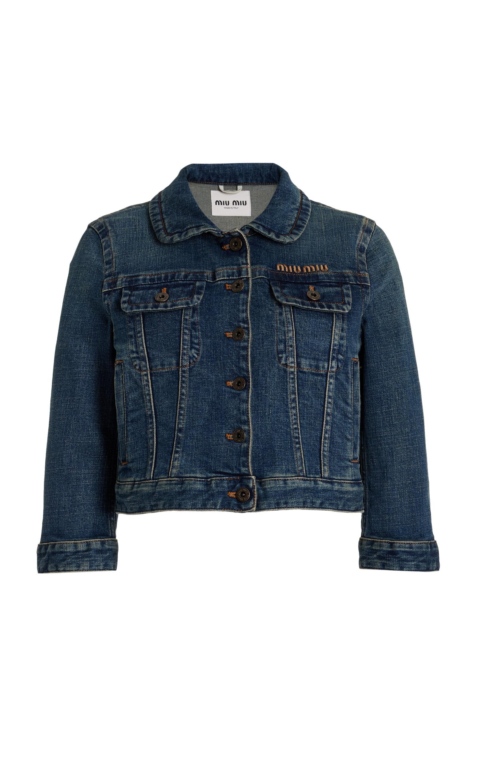 Miu Miu Cropped Stretch-denim Jacket in Blue | Lyst
