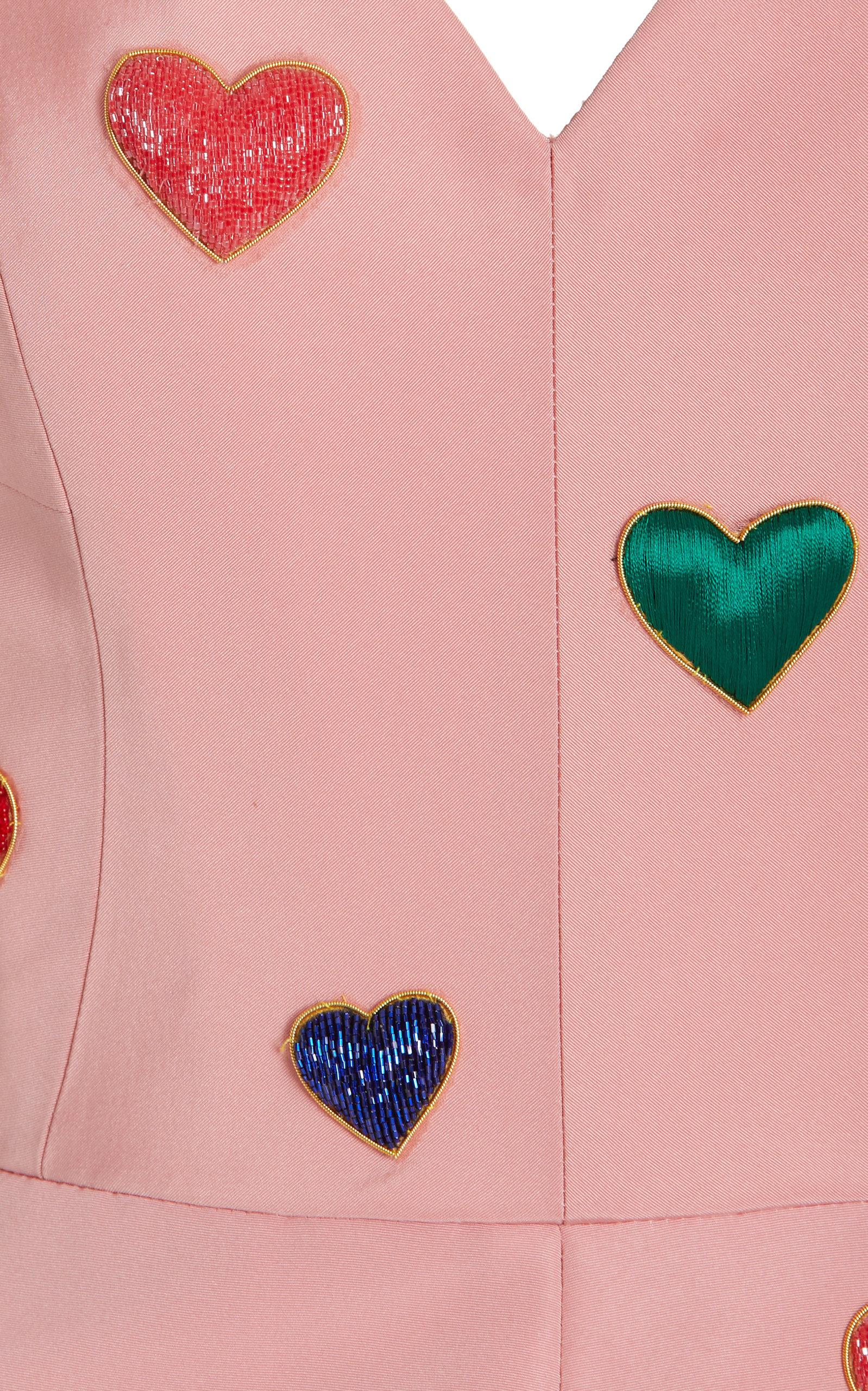 carolina herrera pink heart dress Carolina Herrera Heart-embroidered Silk Faille Mini Dress in Pink