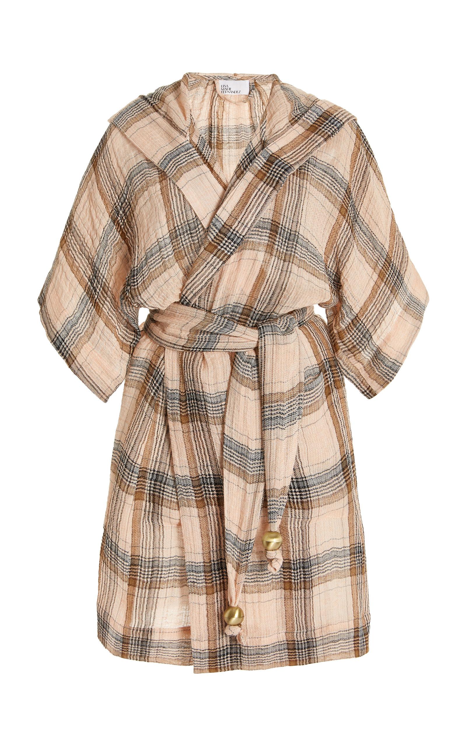 Checked Linen Hooded Mini Dressing Gown 