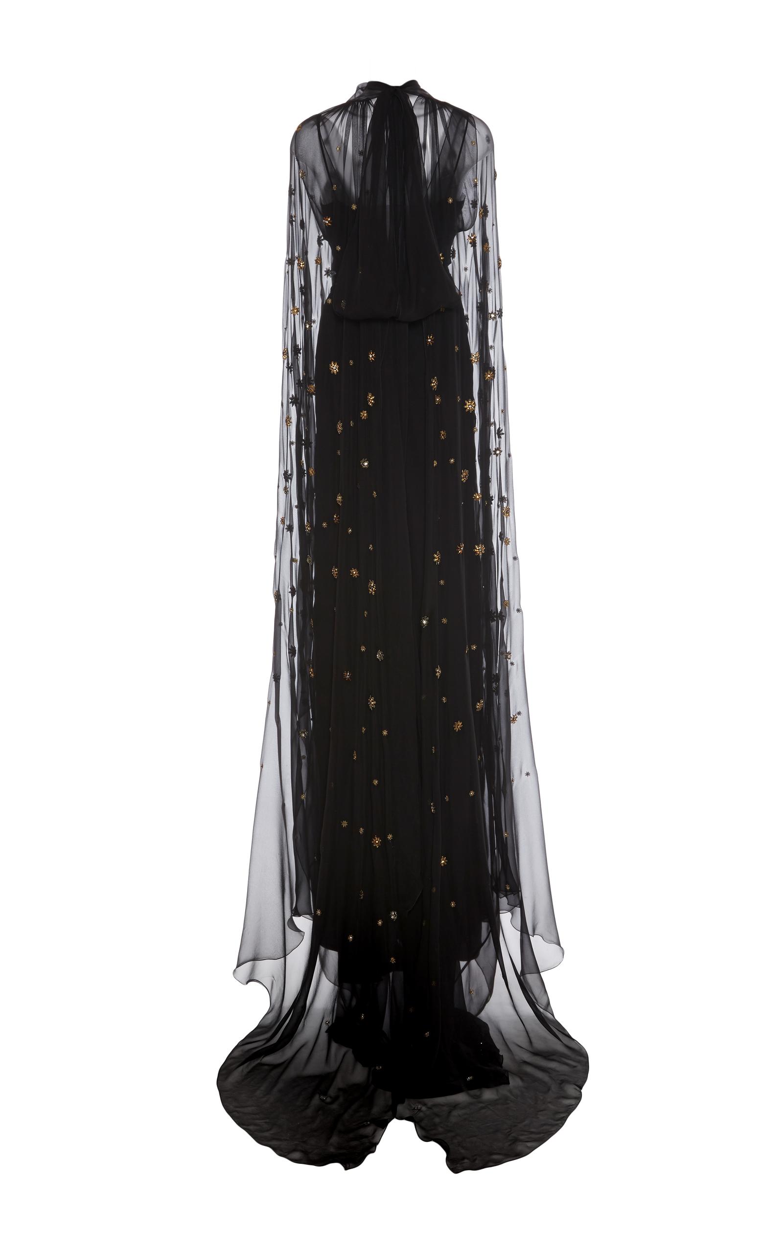Alberta ferretti Embellished Cape Overlay Gown in Black | Lyst