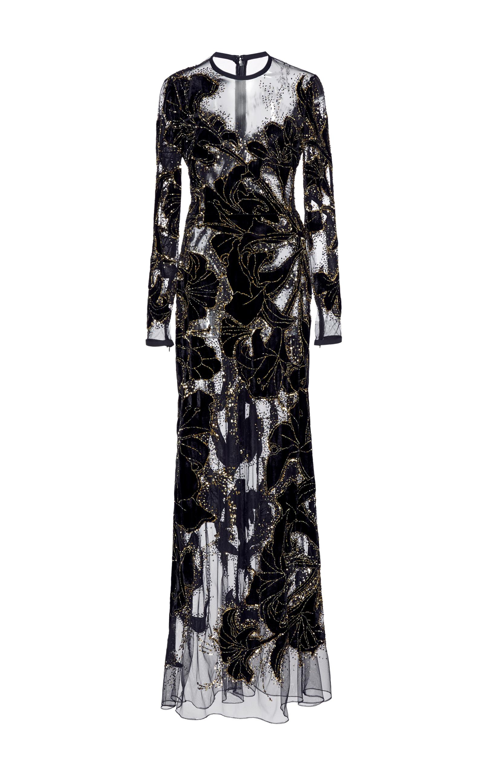 embroidered illusion gown