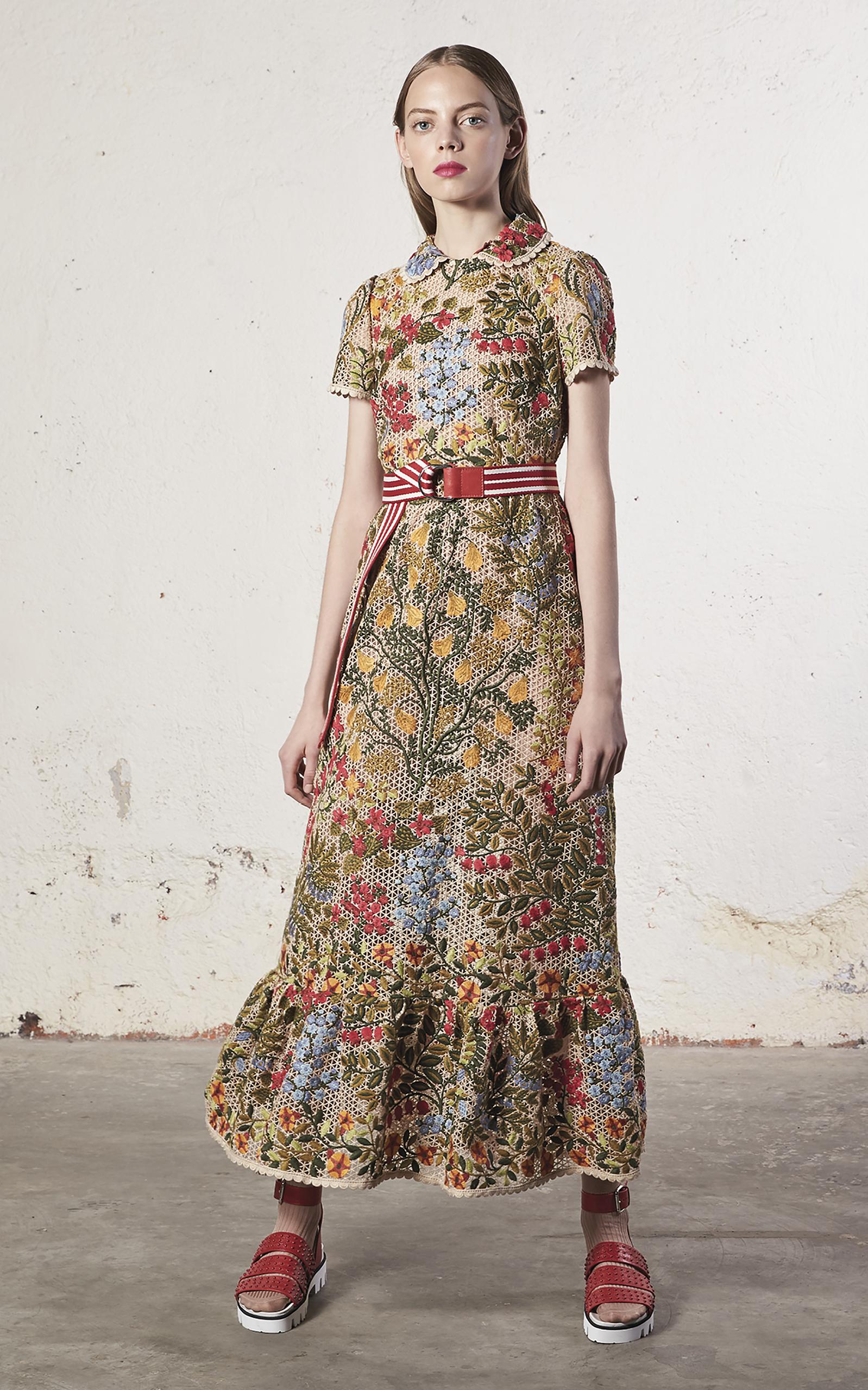 Red valentino Floral Embroidered Macramé Dress | Lyst