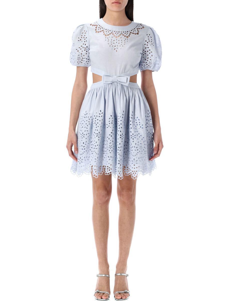 ワンピース SELF PORTRAIT COTTON SANGALLO MINI DRESS (SS25136SBL BLUE) Self-Portrait Embroidered Mini Dress in Blue | Lyst
