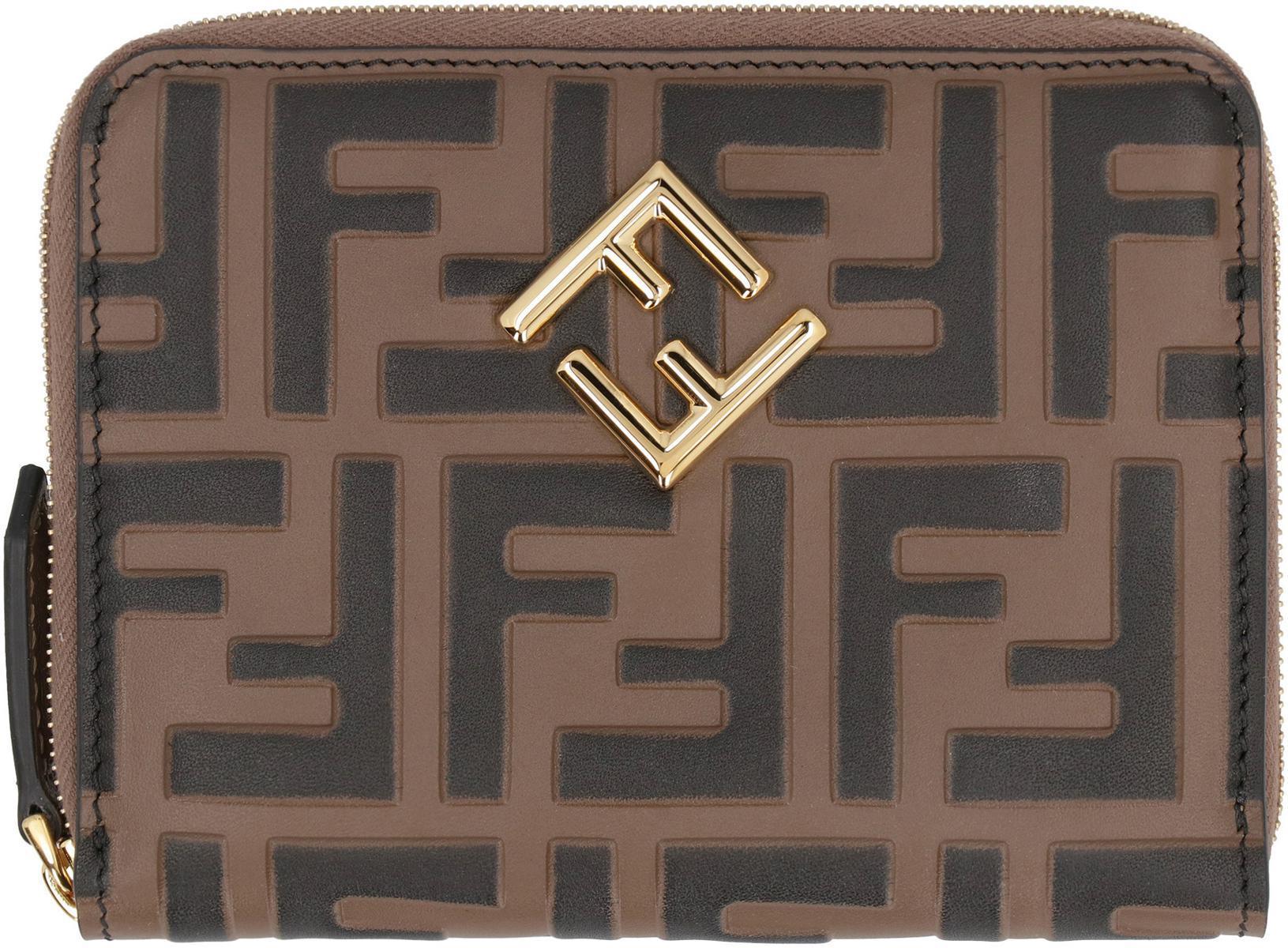 Fendi Medium Ff Diamonds Zip-Around Wallet in Brown | Lyst