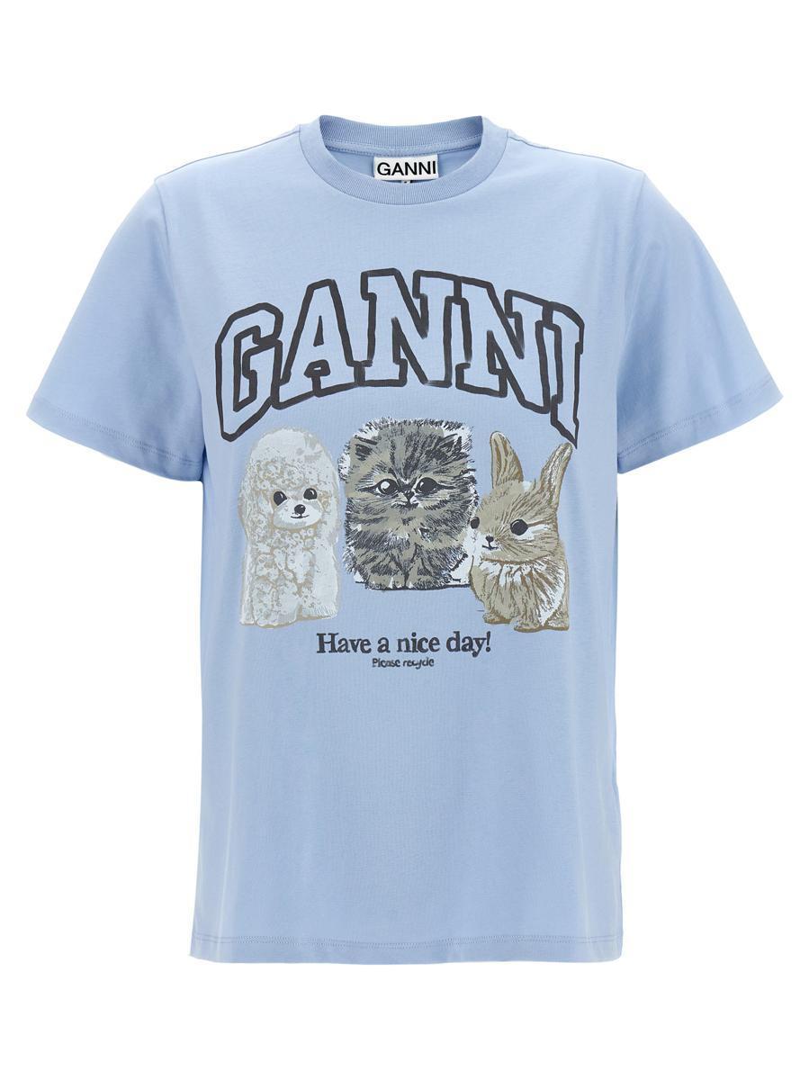 【GANNI】Blue Animal Print T-shirt コットン Tシャツ Ganni Animal Print' T-Shirt in Blue | Lyst