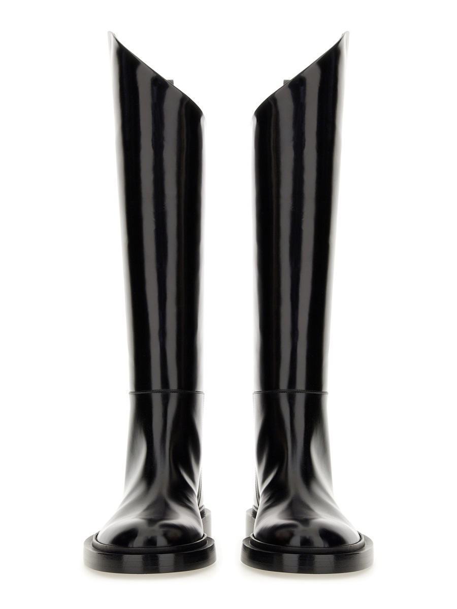 ブーツその他 Jil Sander Glossy High-Shaft Leather Boots JIL SANDER Side-Zip Knee-High Leather Boots in Black | endource