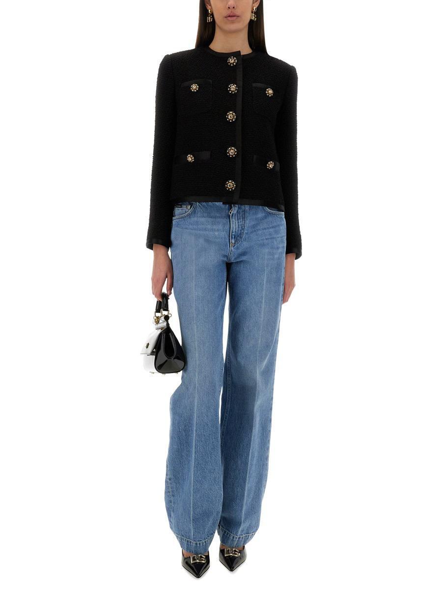 ジャケット Dolce & Gabbana Single-Breasted Tweed Boucle Short Jacket Cropped single-breasted bouclé tweed jacket with bejeweled